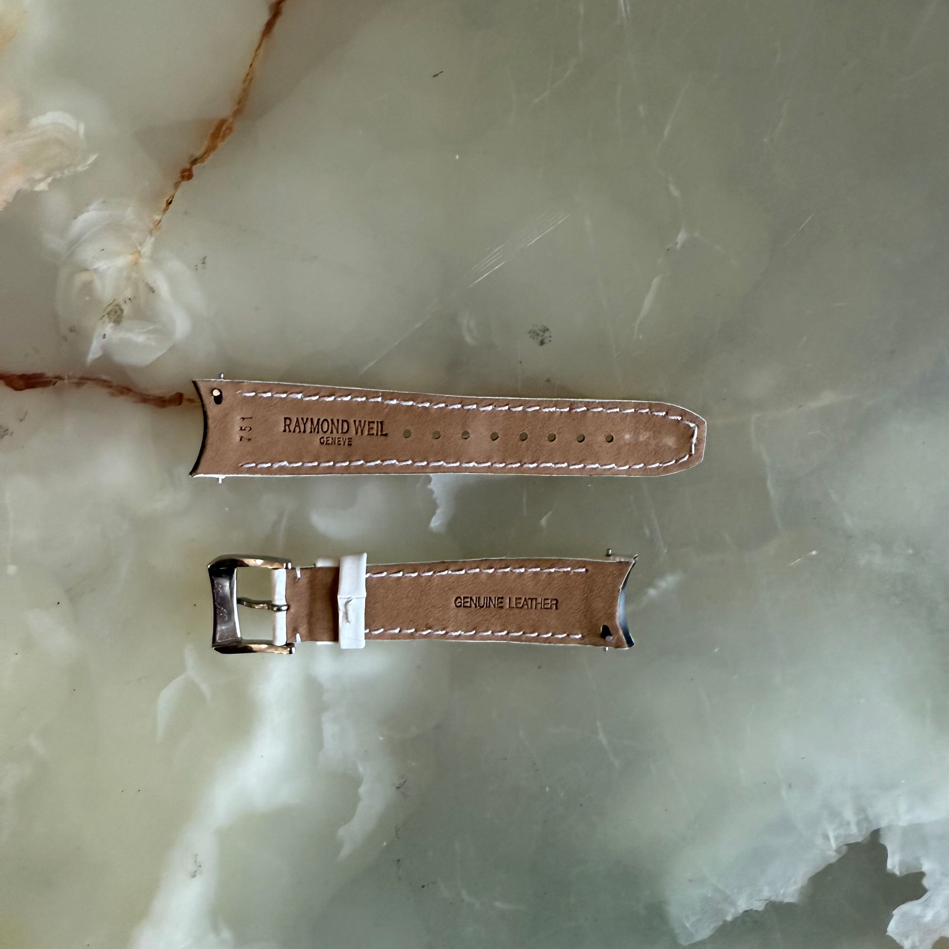 Authentic Raymond Weil White Leather Watch Strap Band 19mm w Buckle