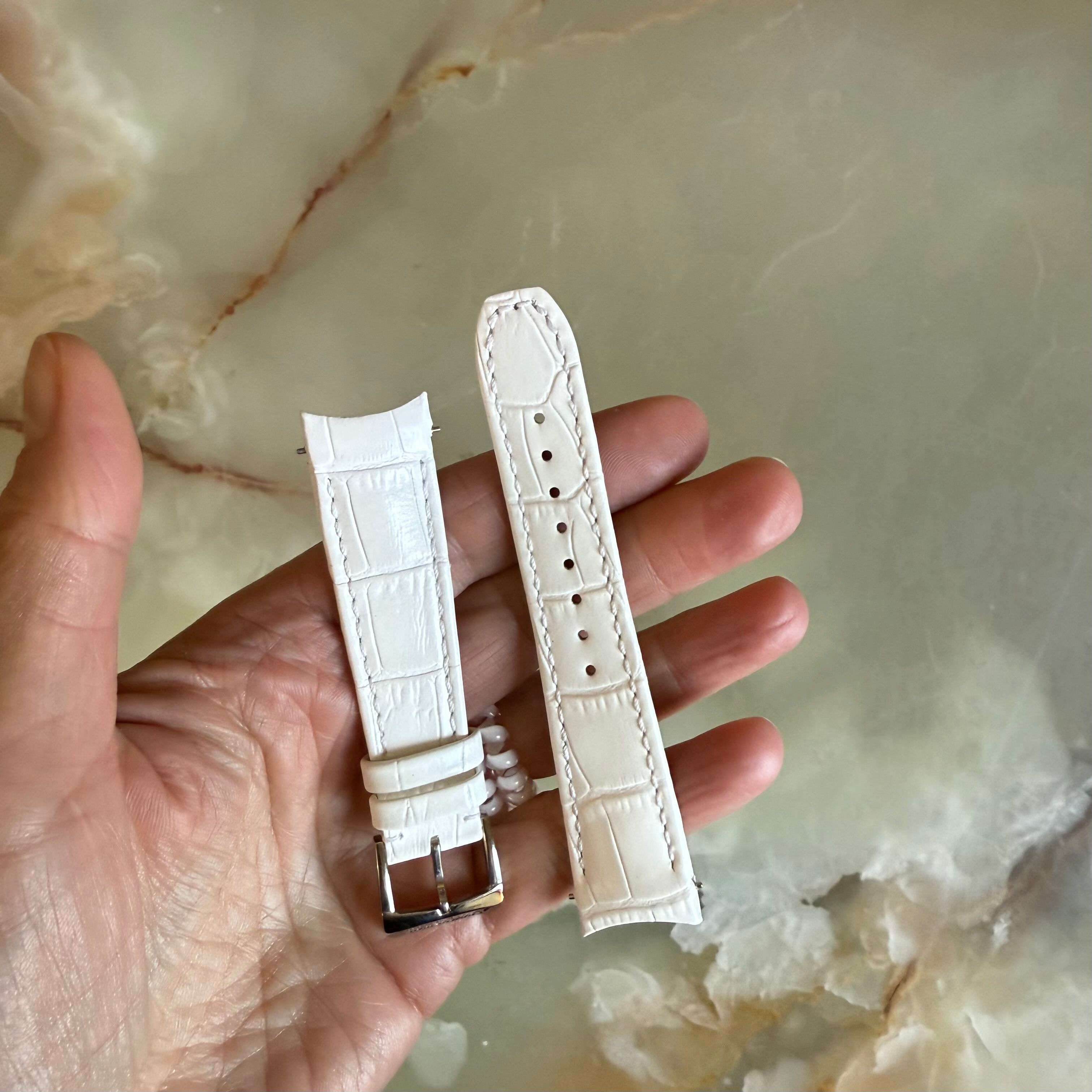 Authentic Raymond Weil White Leather Watch Strap Band 19mm w Buckle