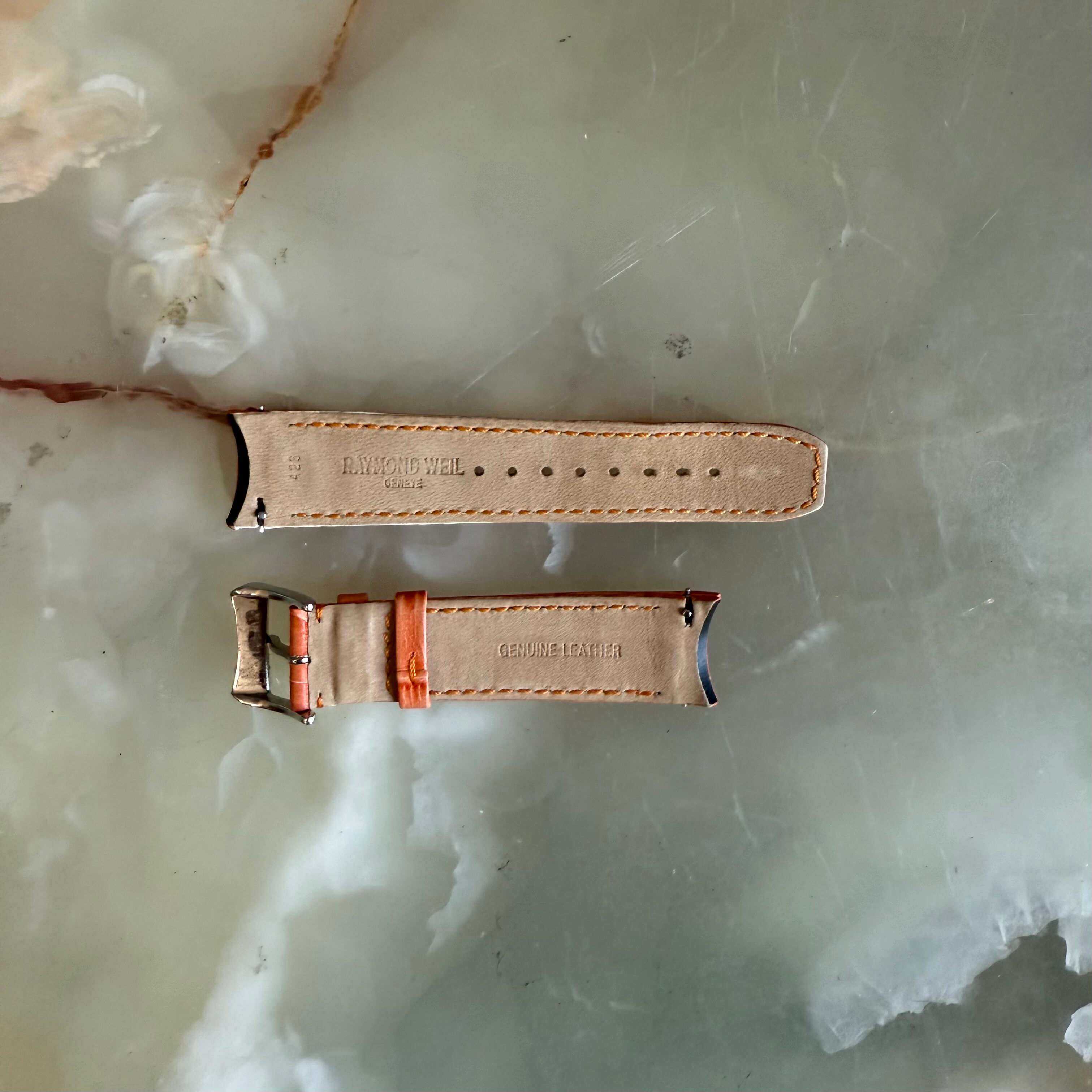 Authentic Raymond Weil Orange Leather Watch Strap Band 20mm w Buckle