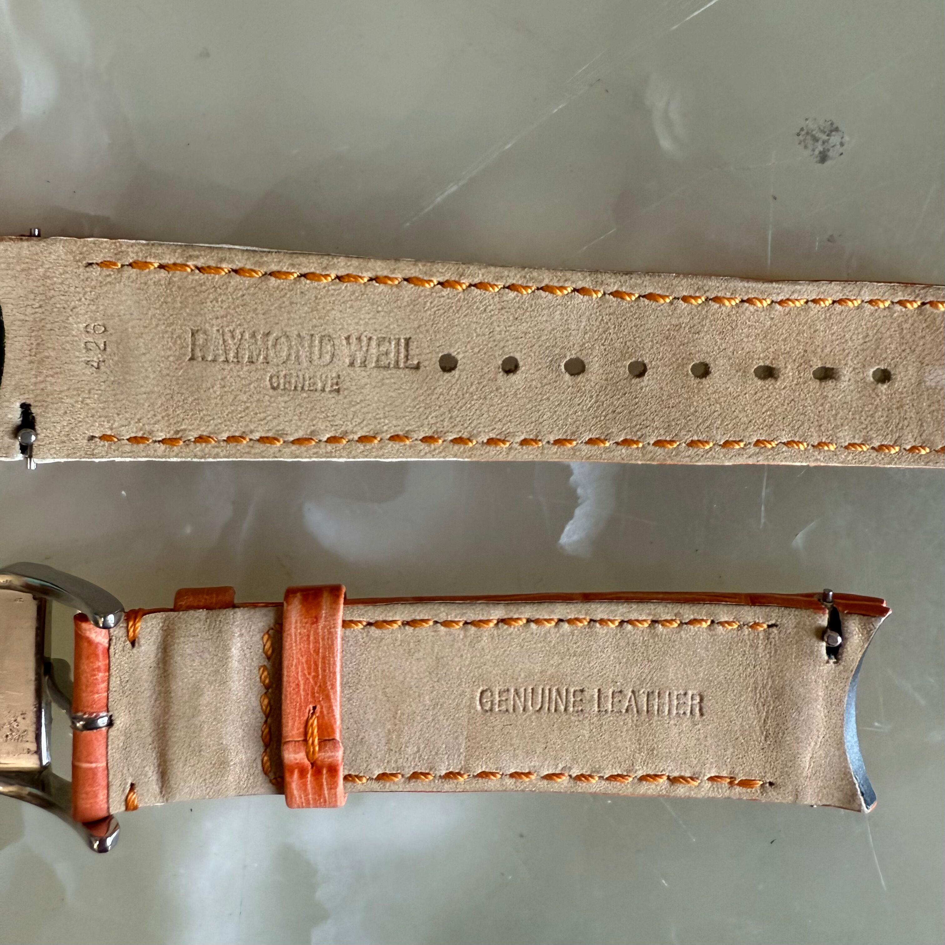 Authentic Raymond Weil Orange Leather Watch Strap Band 20mm w Buckle
