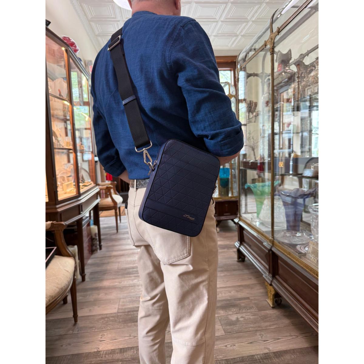 S. T. Dupont Firehead Blue Leather Shoulder Bag 160610