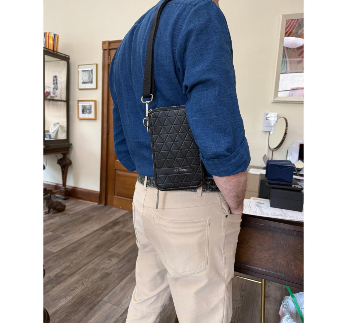 S. T. Dupont Firehead Black Leather Shoulder Bag 160011