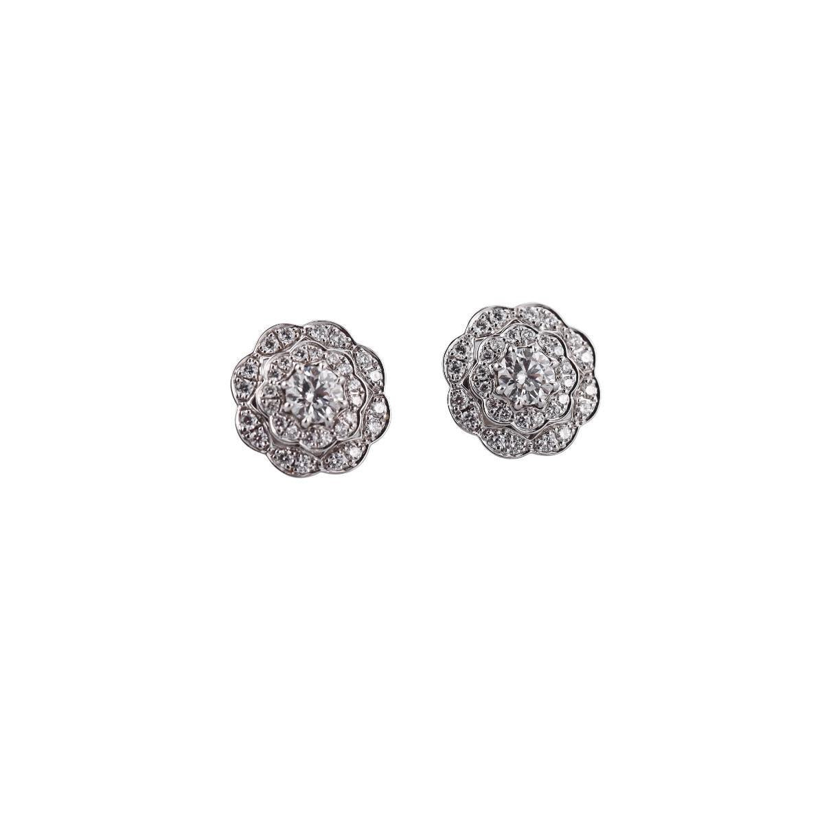 Hearts on Fire Lorelei Double Halo Diamond 18k Gold Stud Earrings