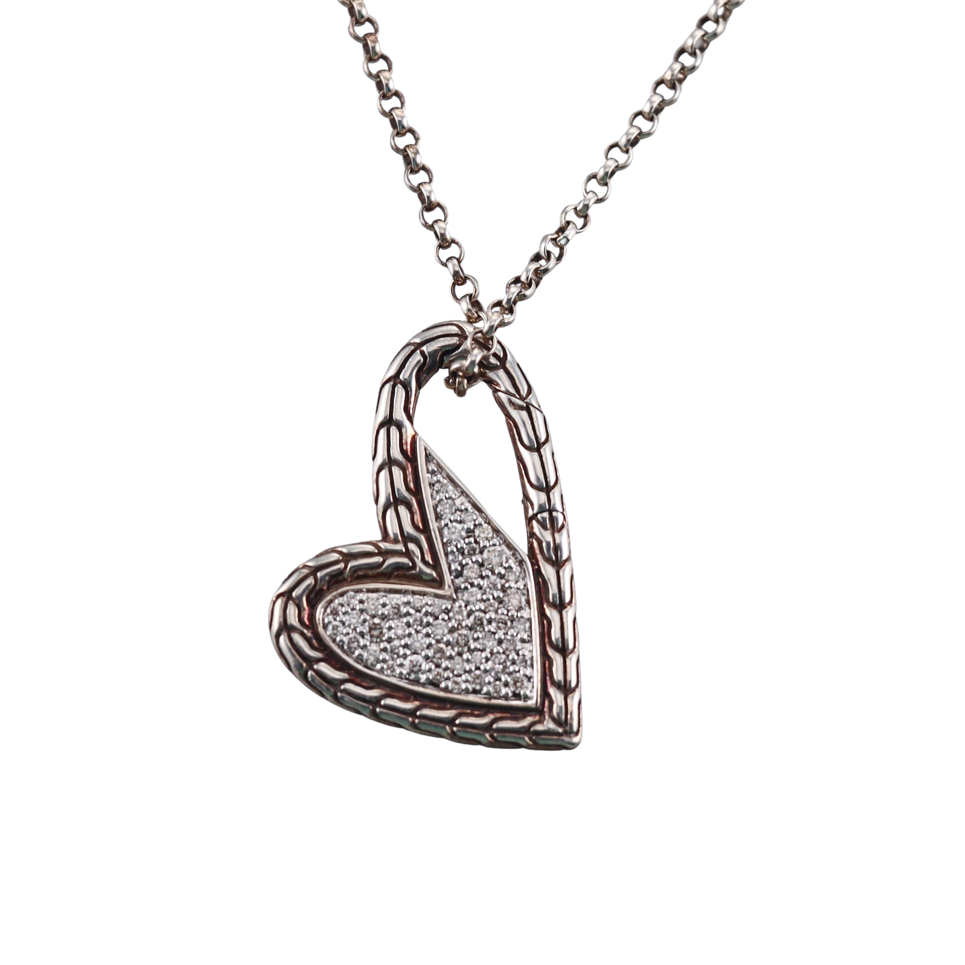 John Hardy Diamond Sterling Silver Heart Pendant Necklace Retail $1550