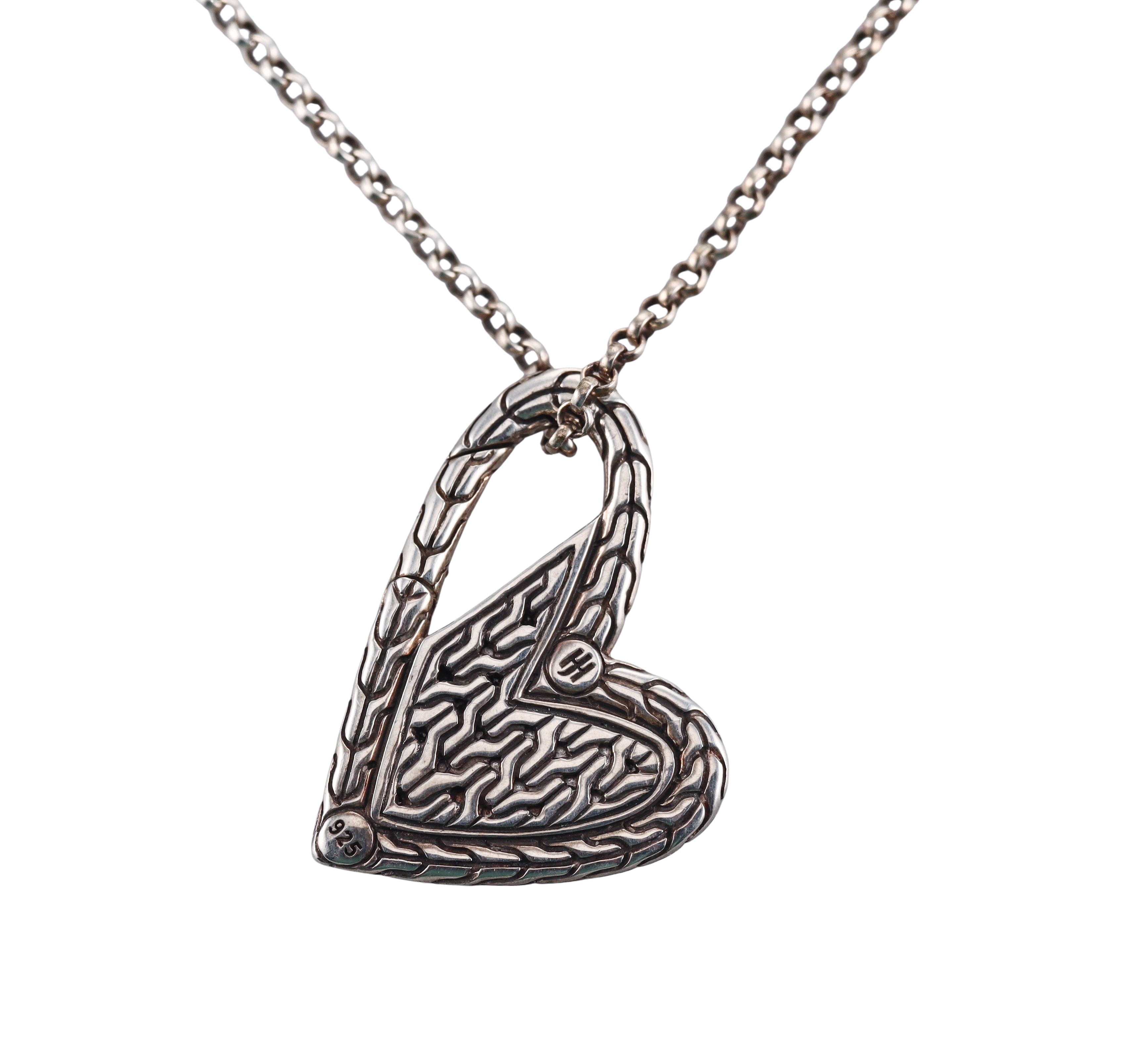 John Hardy Diamond Sterling Silver Heart Pendant Necklace Retail $1550