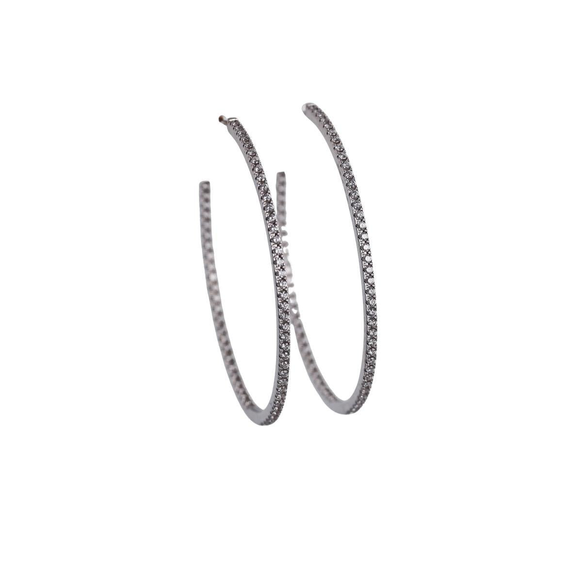 Memoire 18k Gold Inside Out Diamond Oval Hoop Earrings