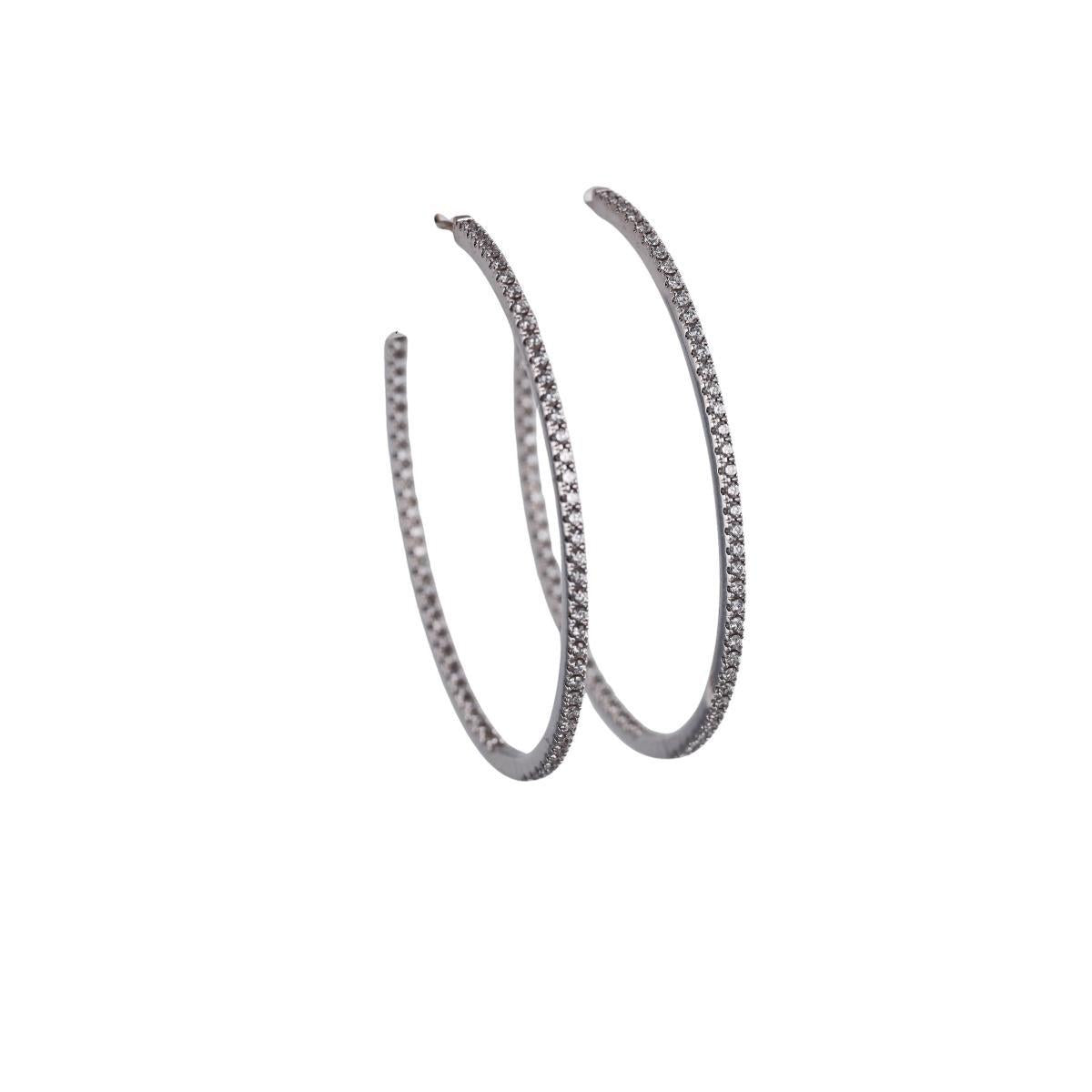 Memoire 18k Gold Inside Out Diamond Oval Hoop Earrings
