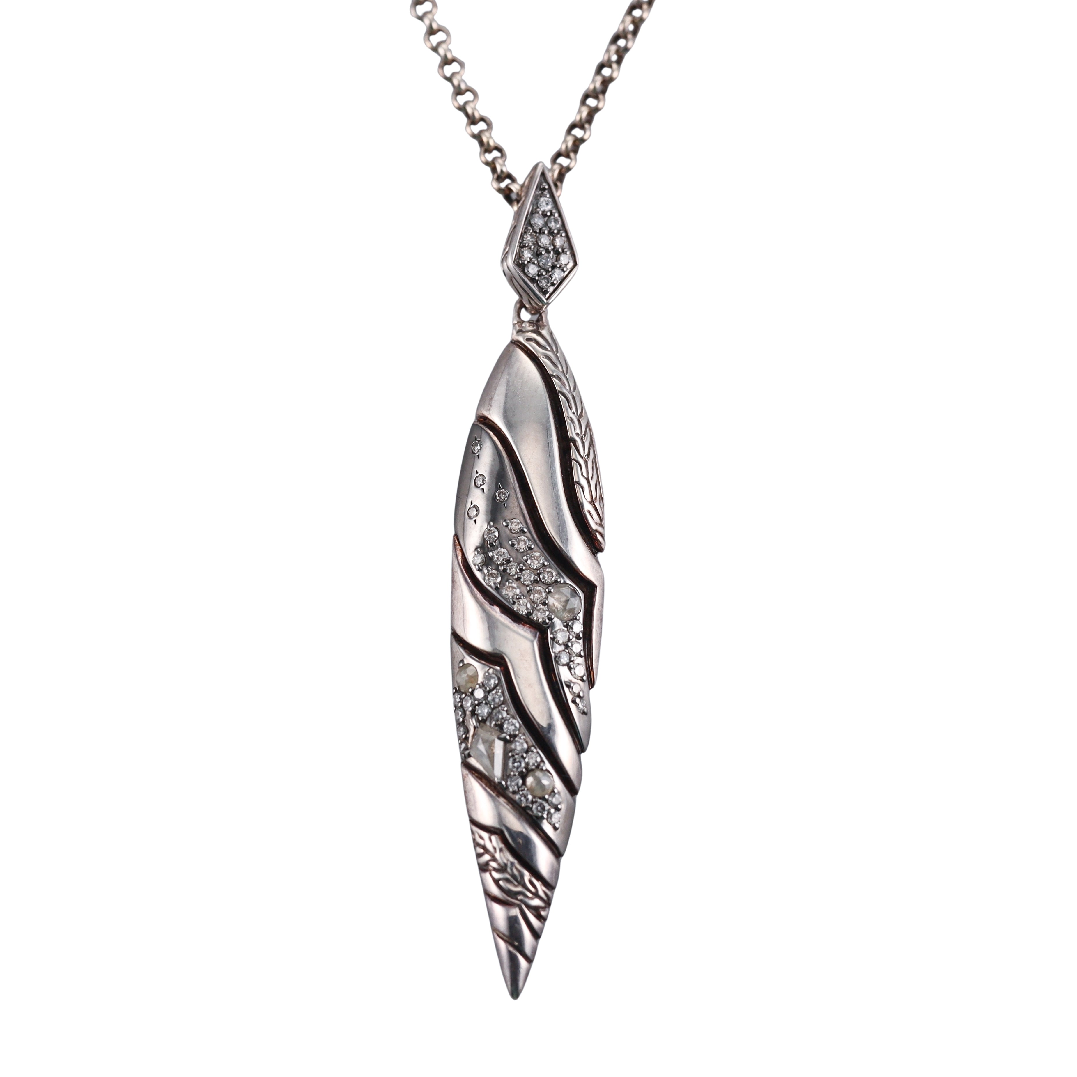 John Hardy Diamond Sterling Silver Pendant Necklace Retail $1550