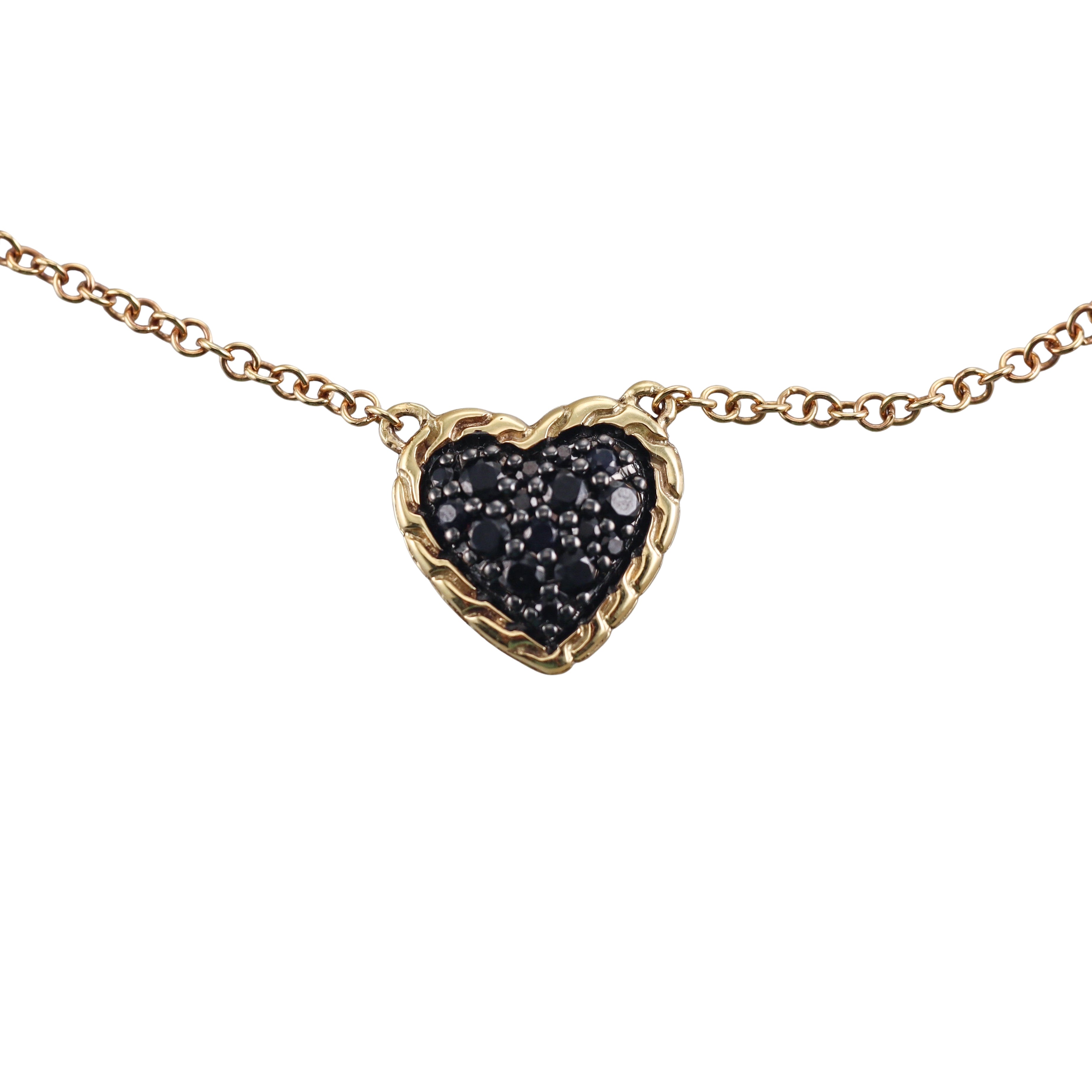 John Hardy 18k Yellow Gold Black Sapphire Heart Pendant Necklace