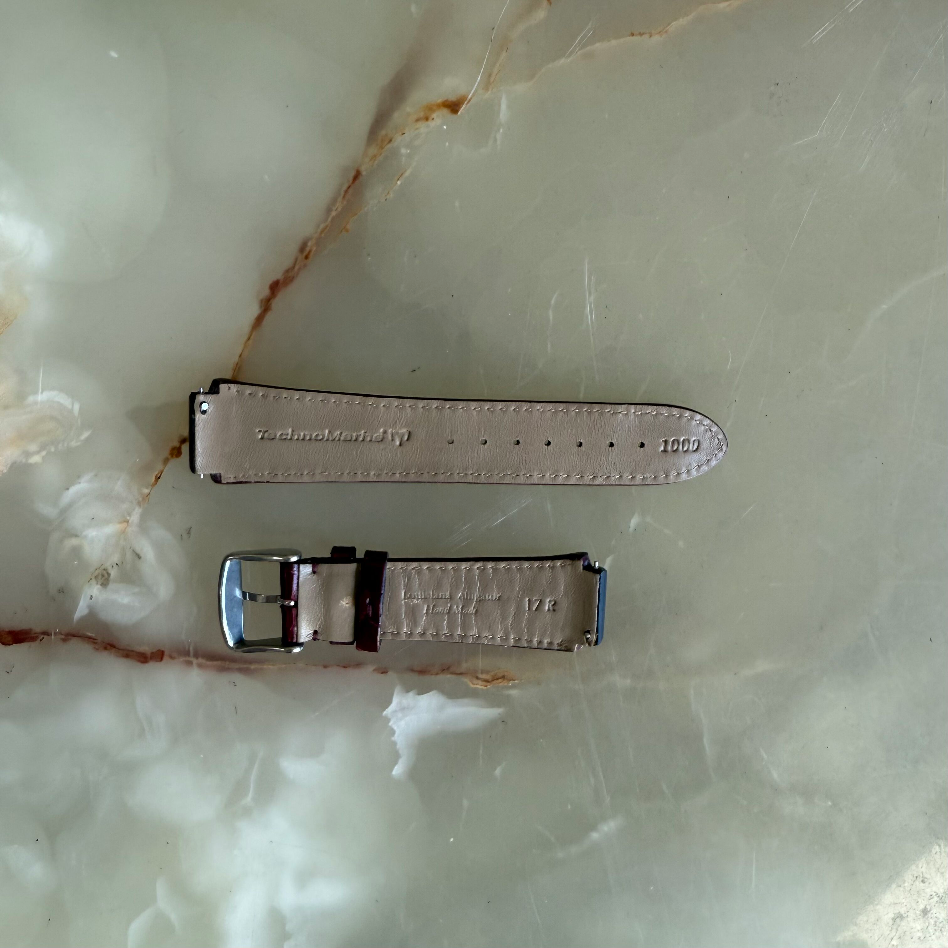 Authentic TechnoMarine Burgundy Alligator Watch Strap Band 17mm w Buckle