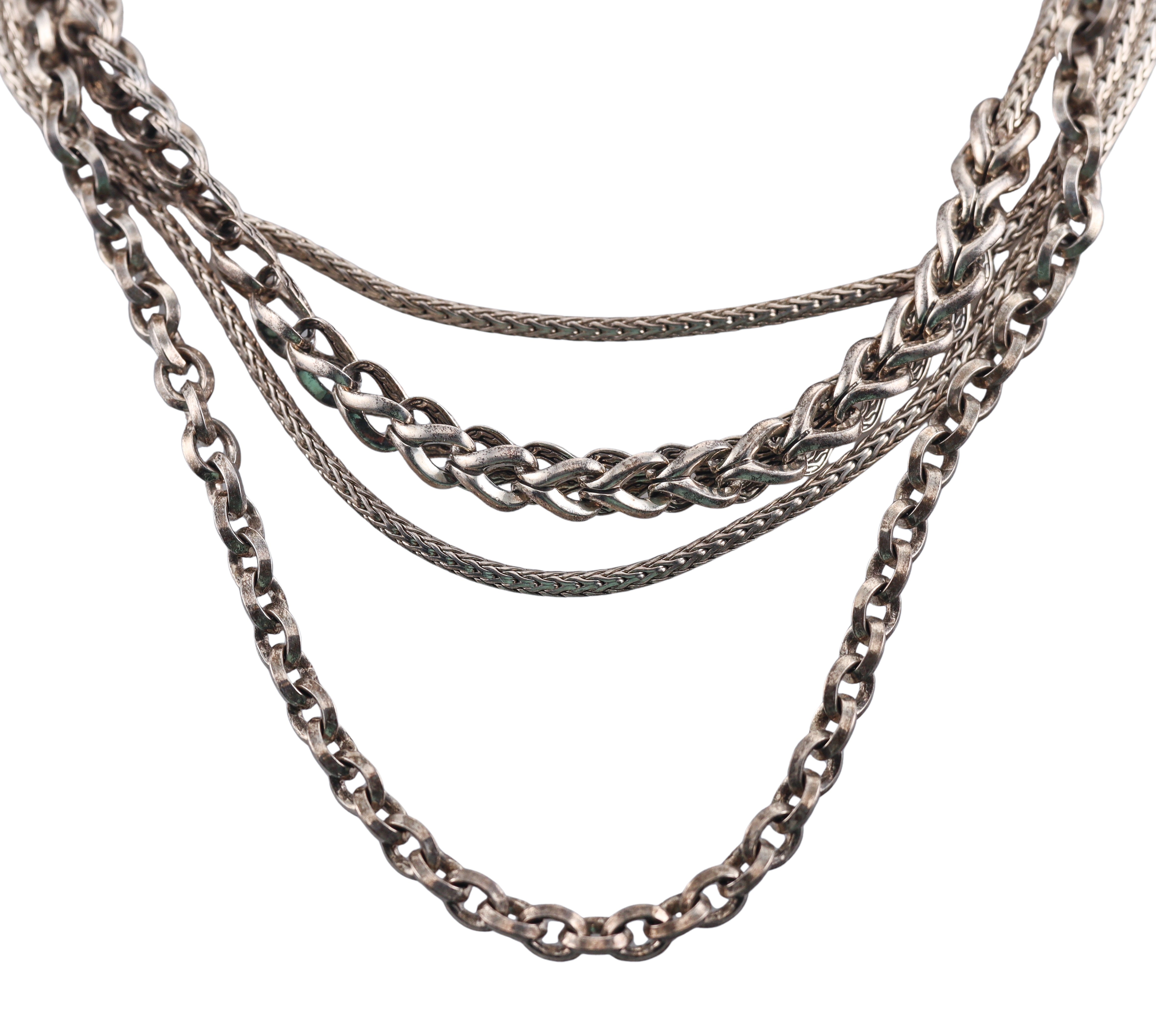 John Hardy Asli Collection Three Row Classic Chain Sterling Silver Necklace