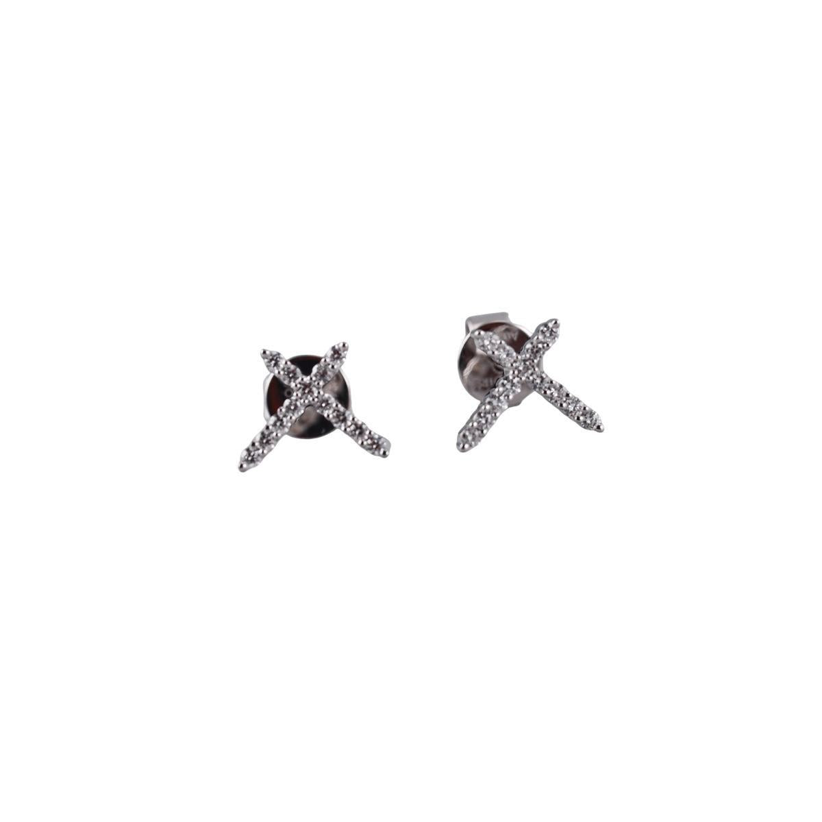 Memoire Luna 18k Gold Diamond Cross Stud Earrings