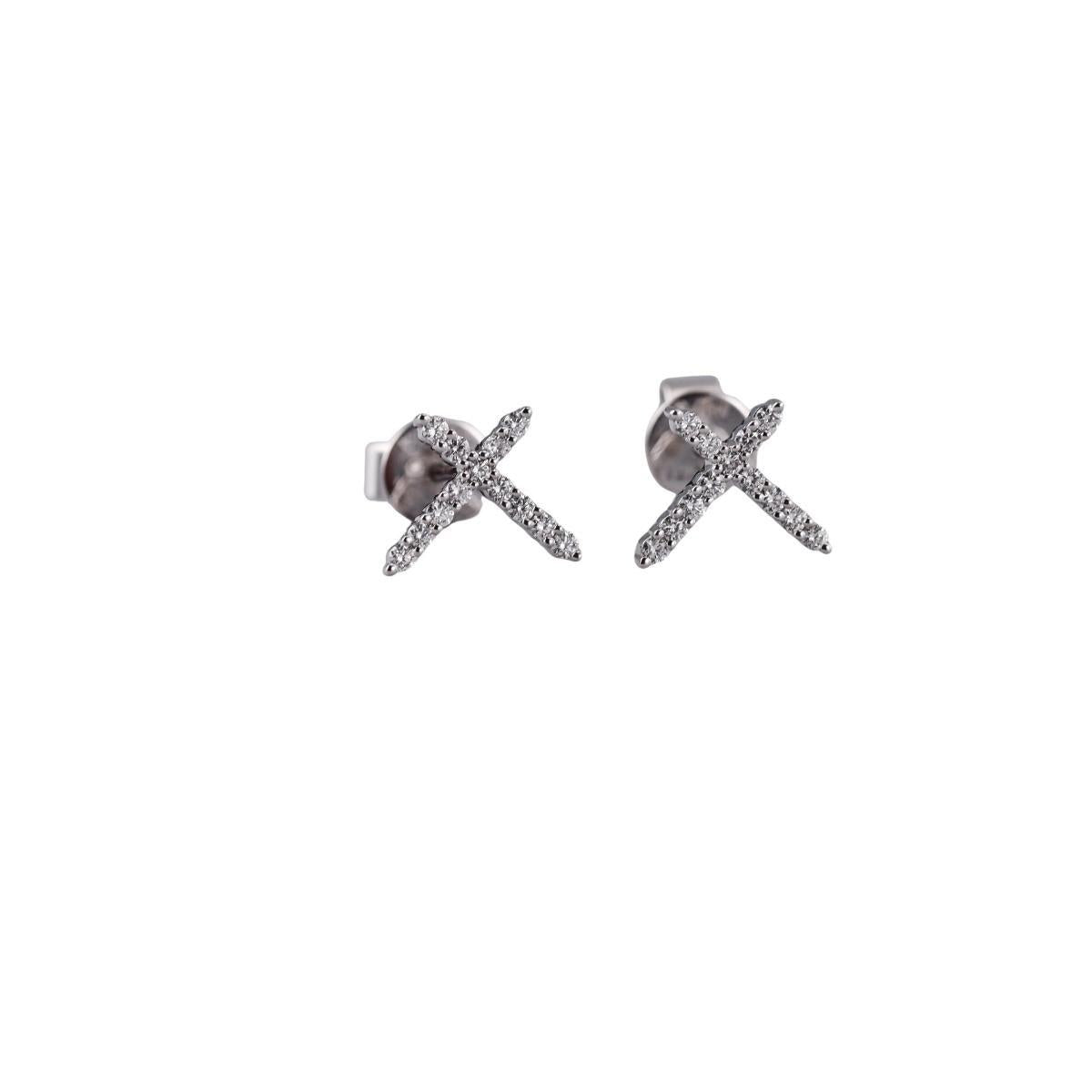 Memoire Luna 18k Gold Diamond Cross Stud Earrings