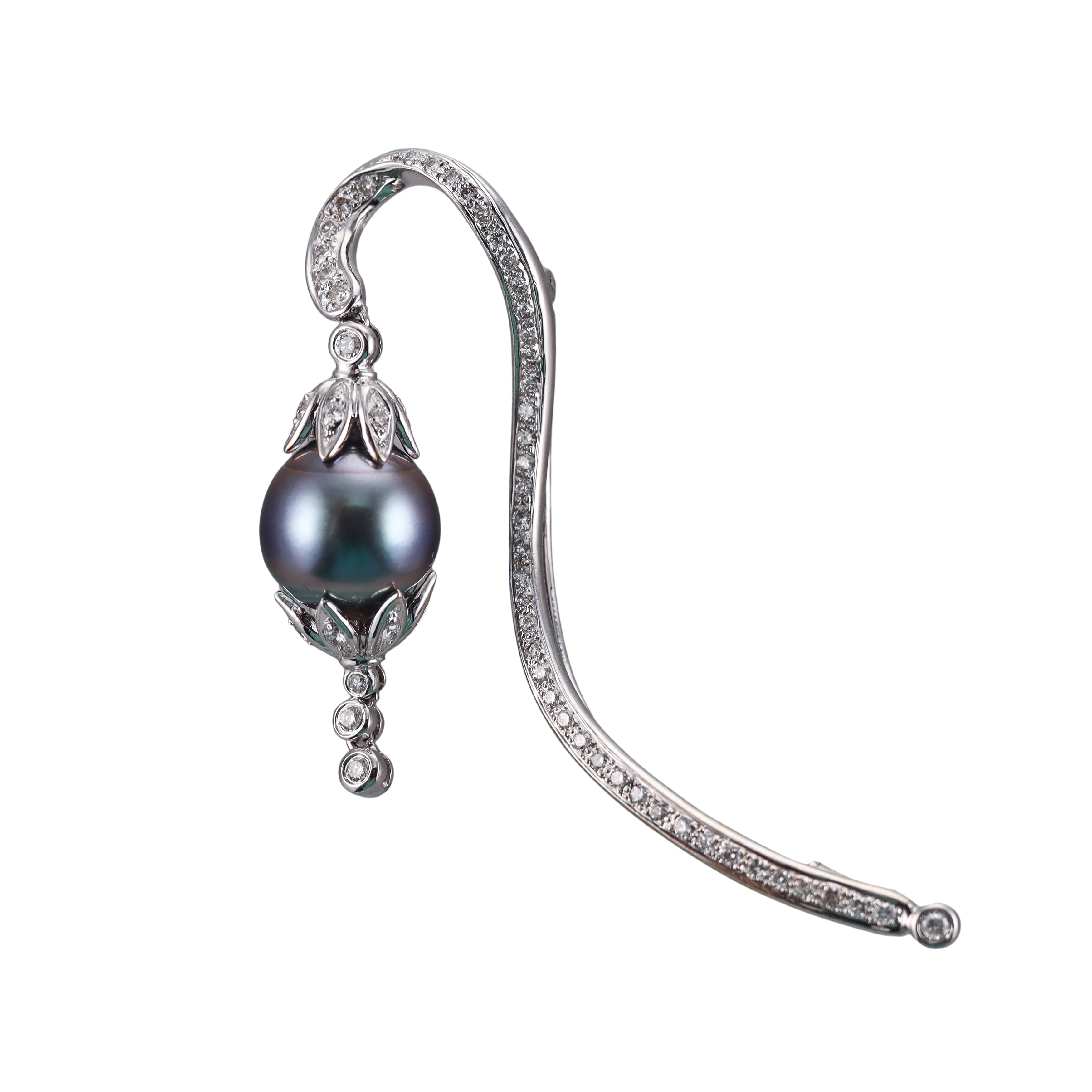 18k Gold Tahitian Pearl Diamond Brooch Pin