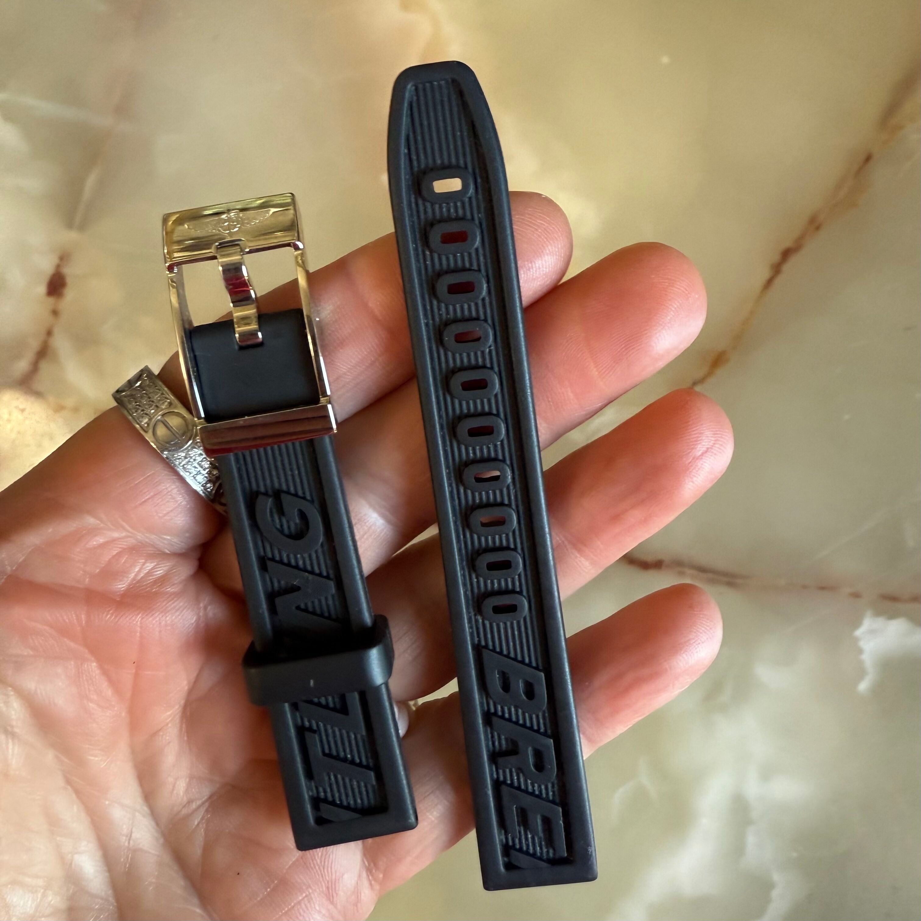 Authentic Breitling Black Rubber Watch Strap Band 16mm with Buckle