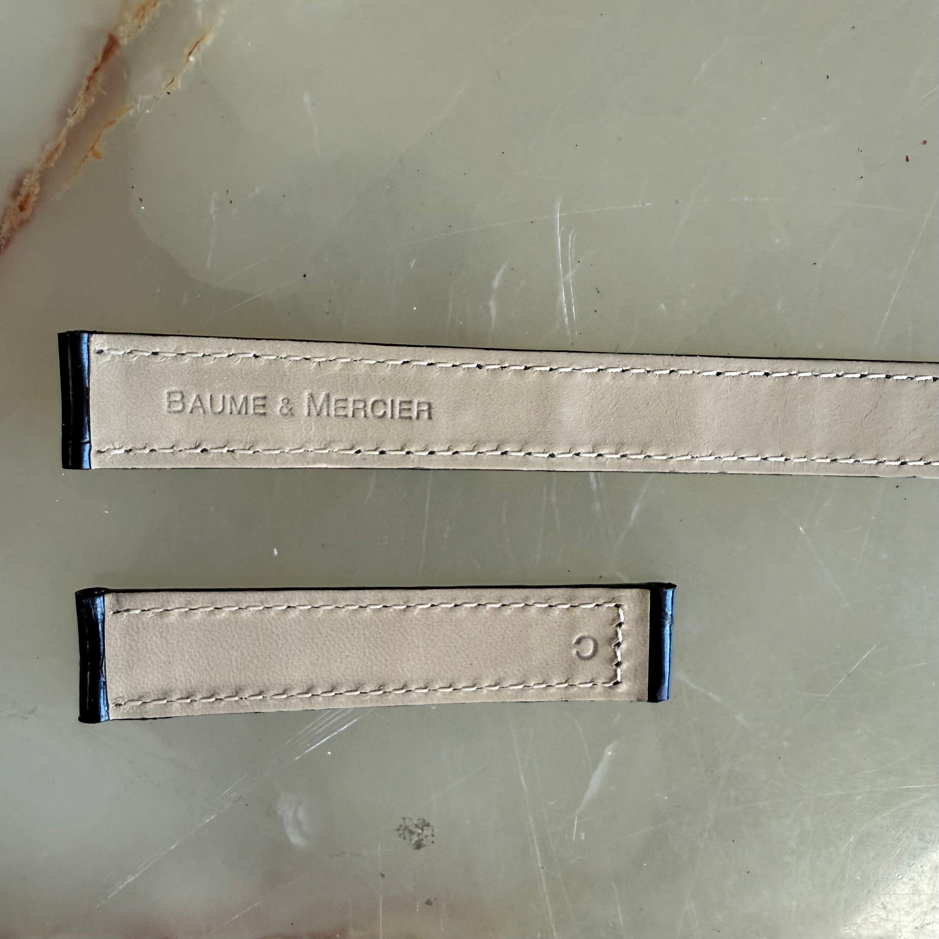 Authentic Baume & Mercier Black Shiny Crocodile Watch Strap Band 15mm