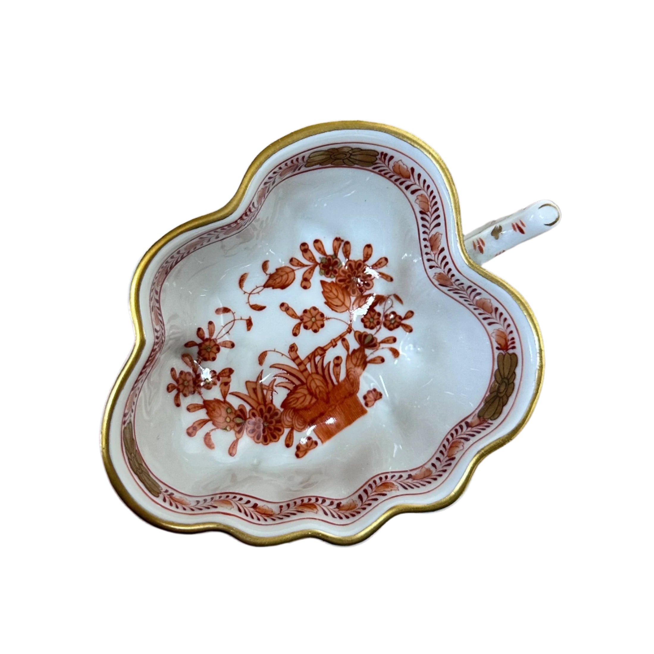 Herend Indian Basket Rust Porcelain Small Leaf Motif Bowl 680/FH