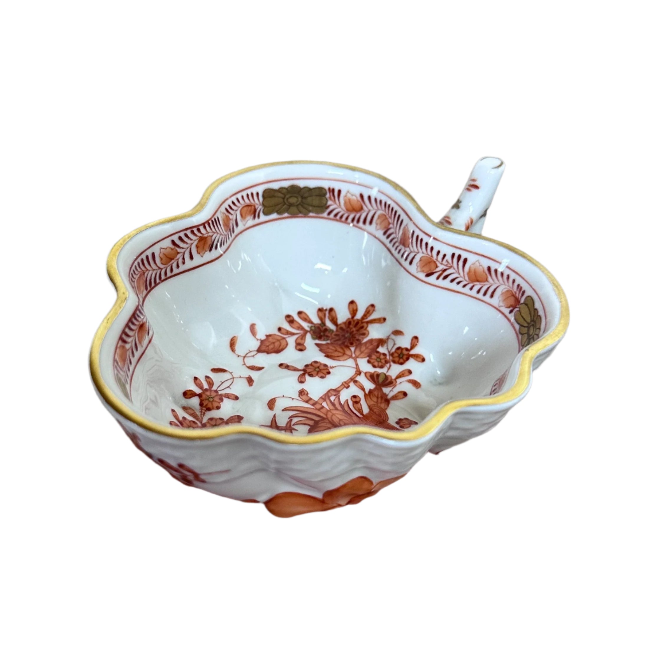 Herend Indian Basket Rust Porcelain Small Leaf Motif Bowl 680/FH