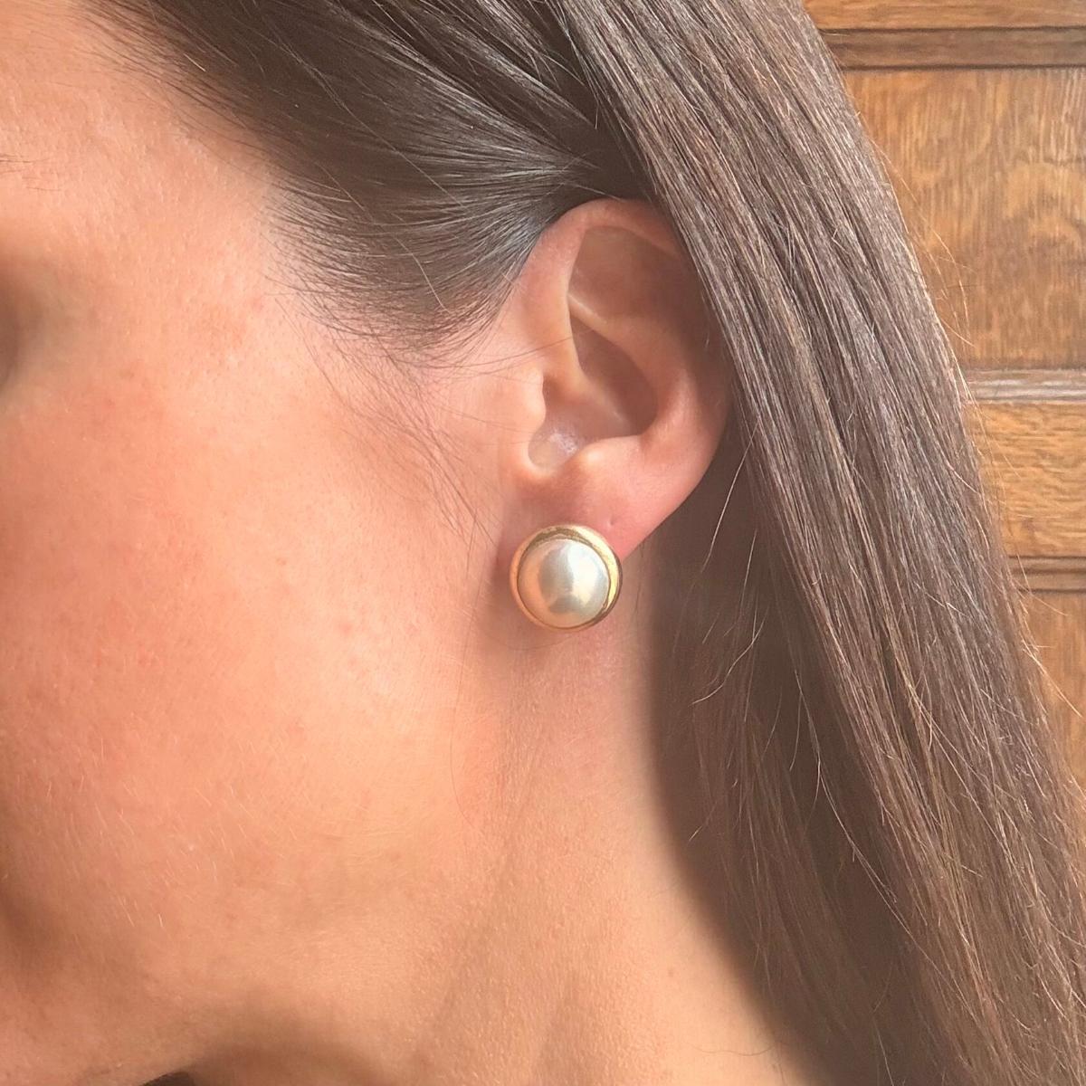 Vintage Tiffany & Co 14K Gold Mabe Pearl Earrings