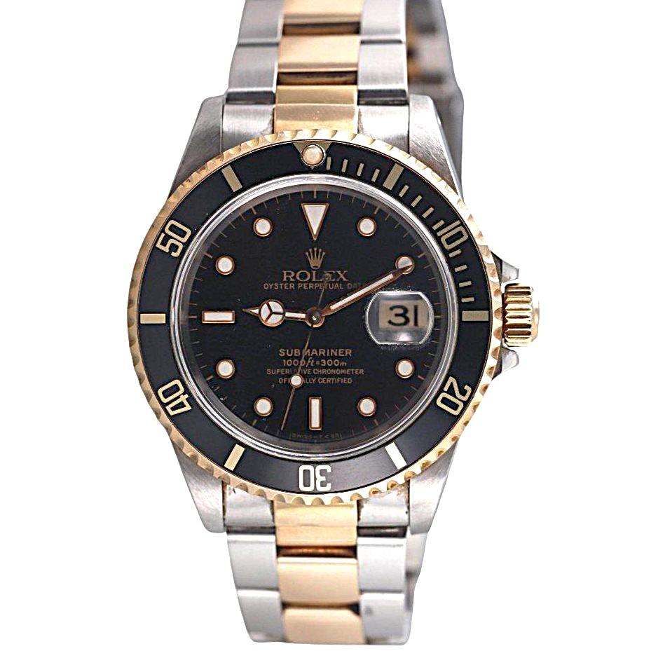 Rolex Submariner Black Two Tone Gold Steel 40mm Watch 16613