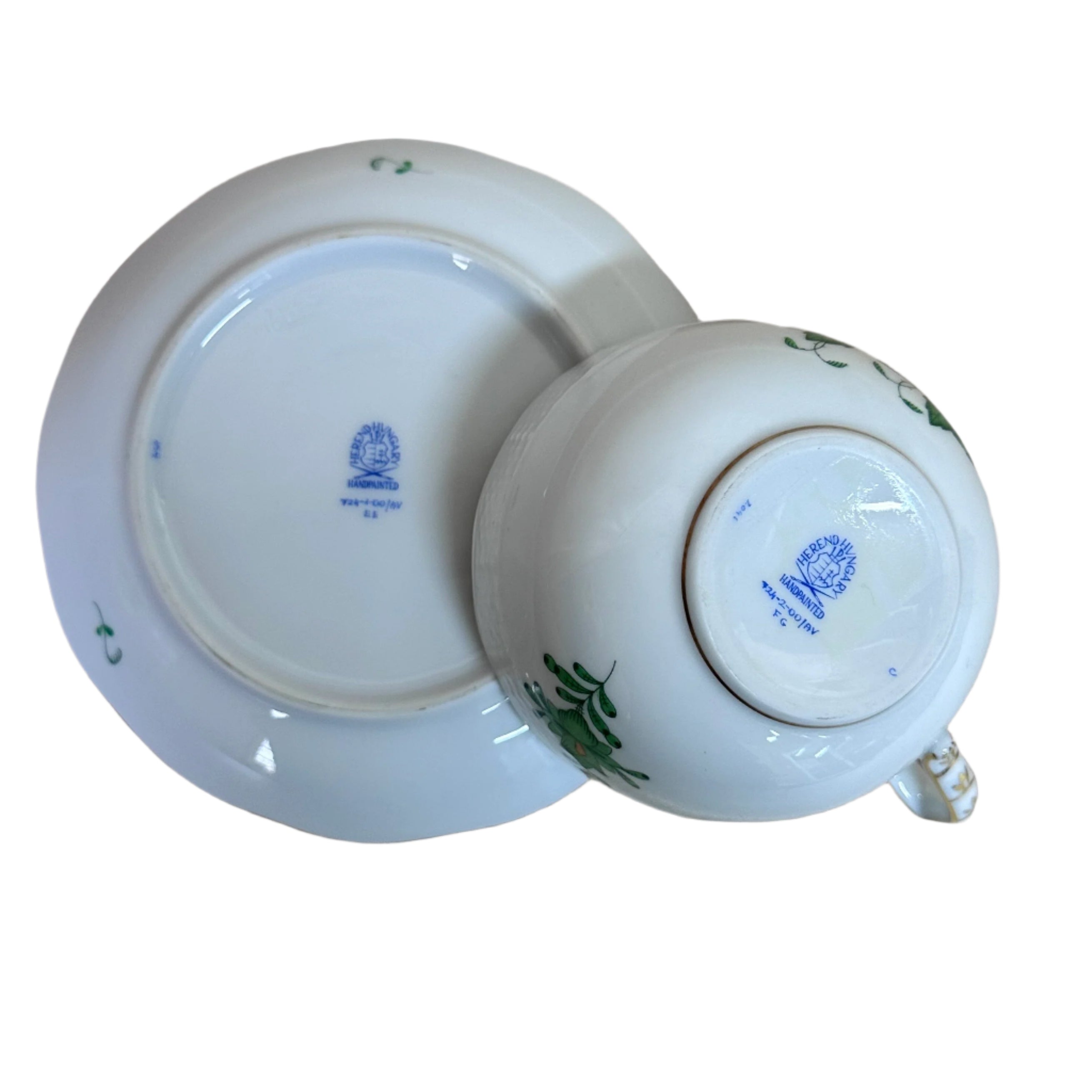 Herend Porcelain Cup & Saucer Set Chinese Bouquet Green Flat  724-2-00/AV 724-1-00/AV