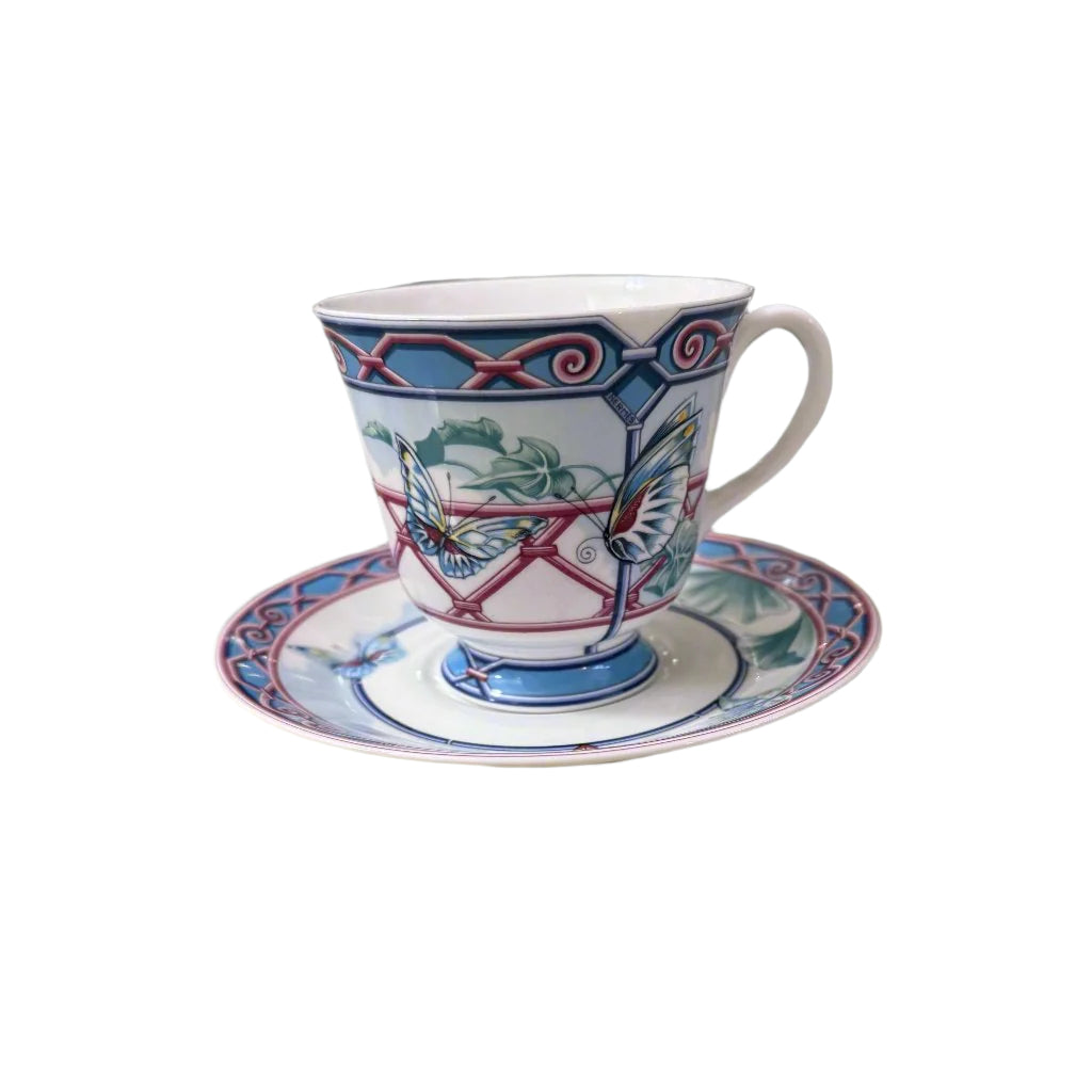 Hermes Paris Le Jardin Des Papillons Footed Cup & Saucer Set of 8