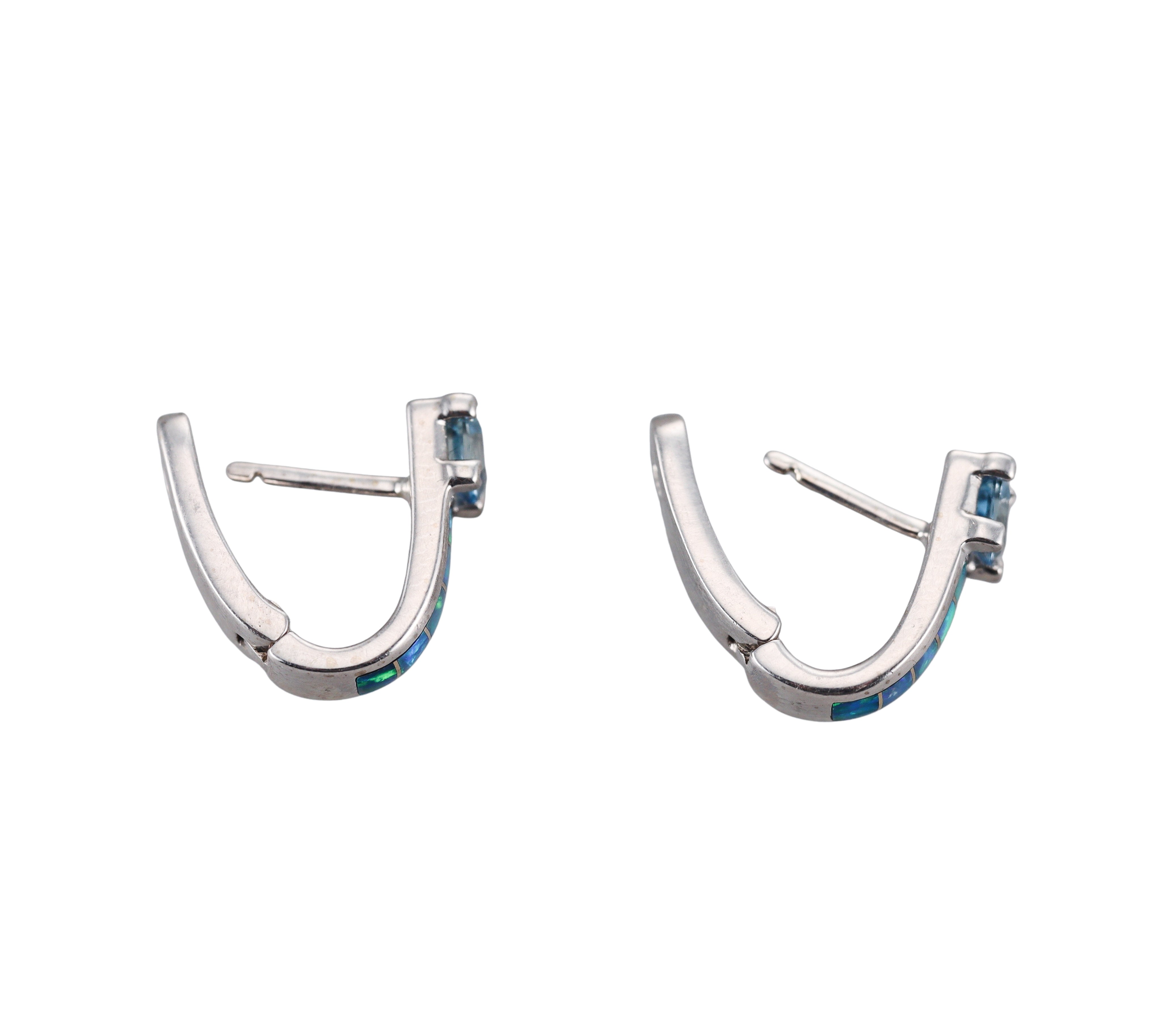 Kabana 14K White Gold Blue Topaz Black Opal Earrings