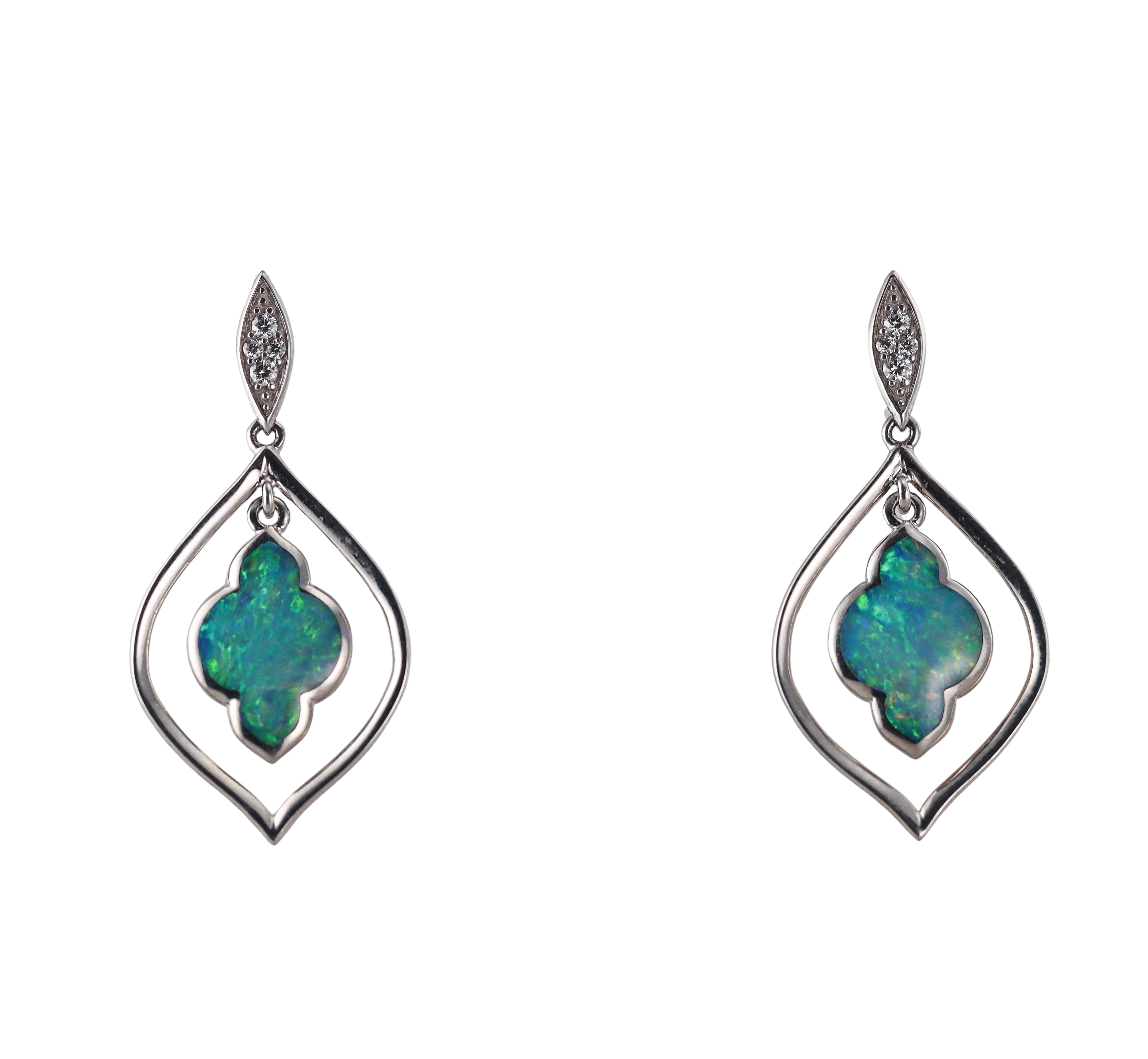 Kabana 14K White Gold Opal Diamond Drop Earrings