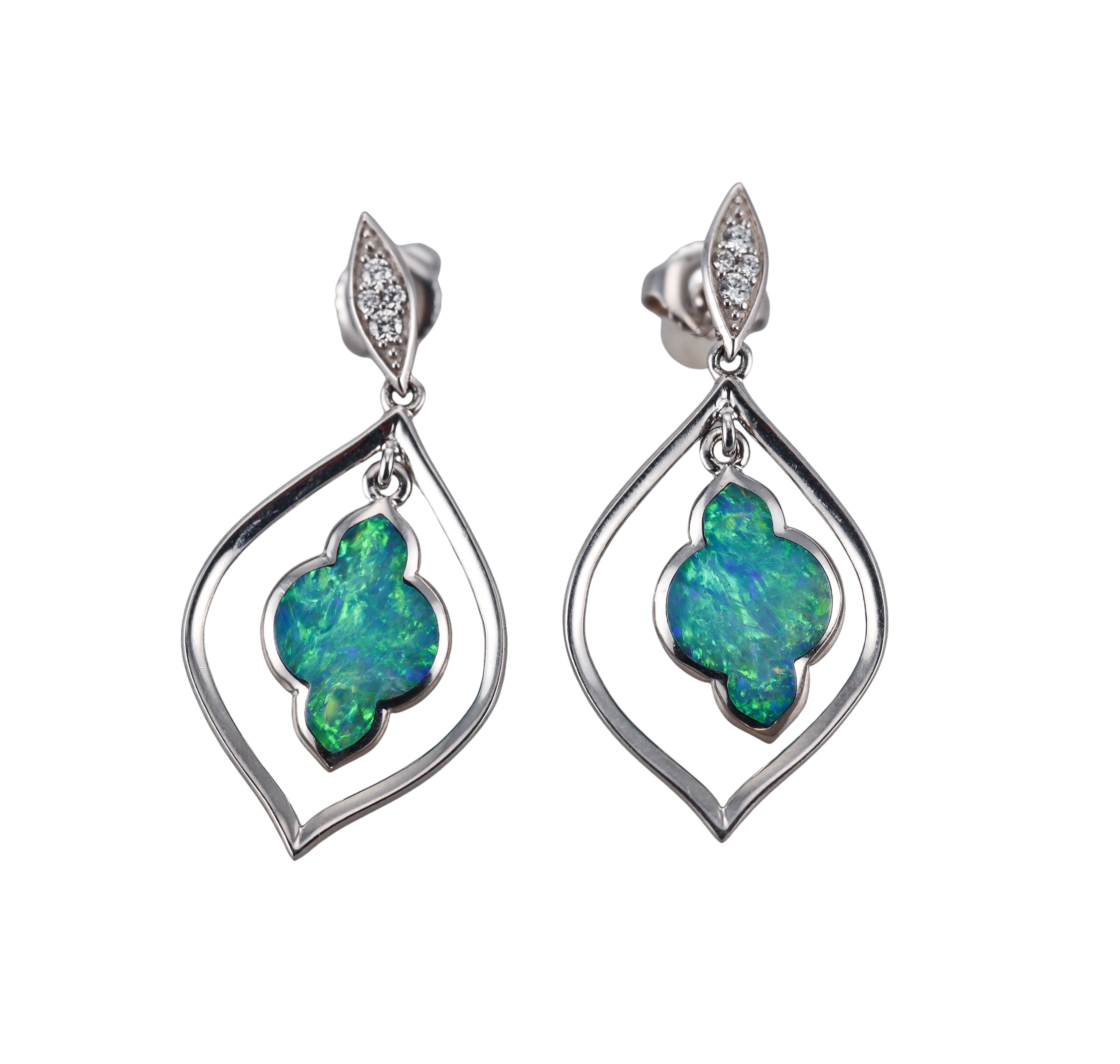 Kabana 14K White Gold Opal Diamond Drop Earrings