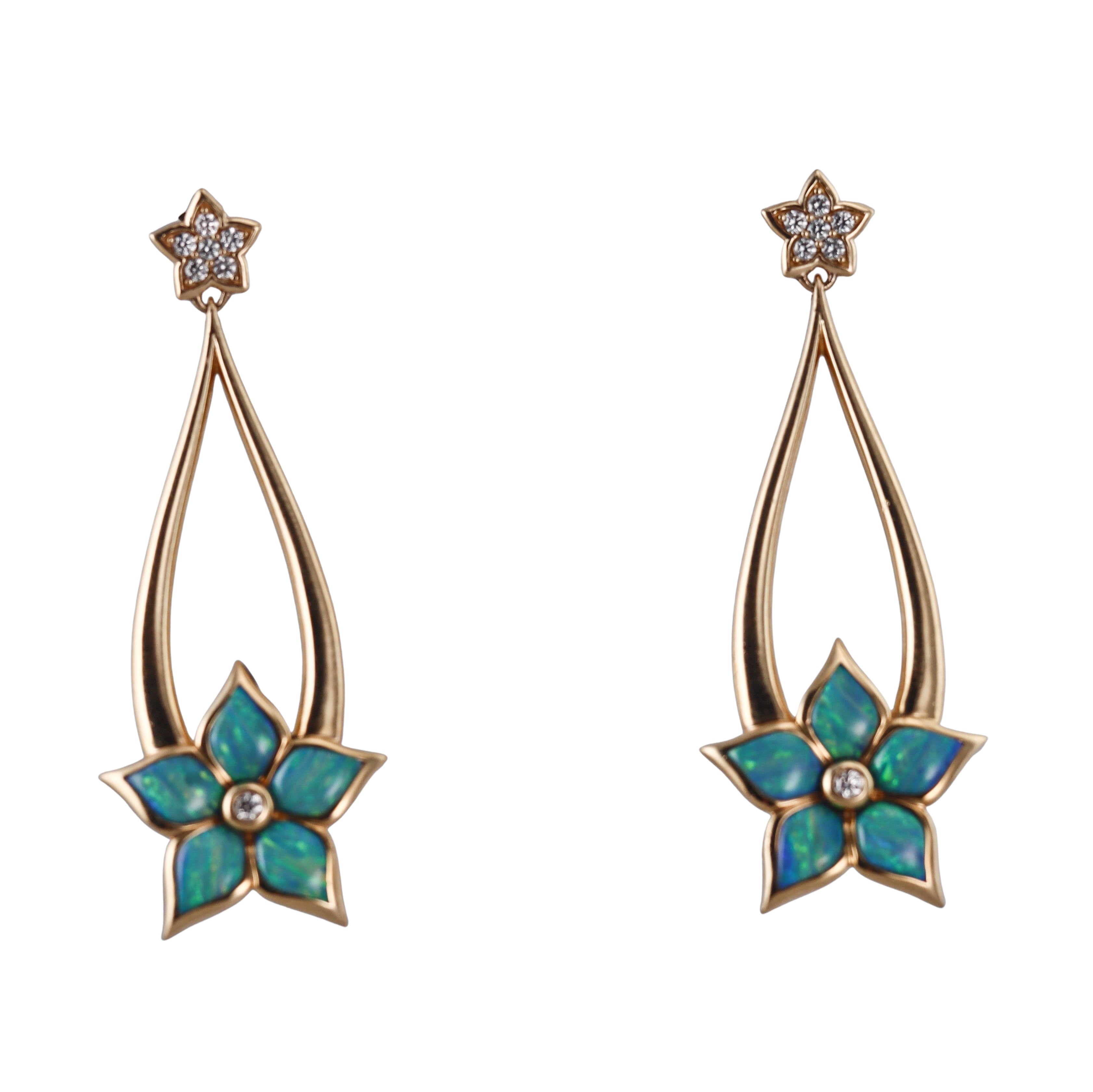 Kabana 14K Yellow Gold Opal Diamond Drop Flower Earrings