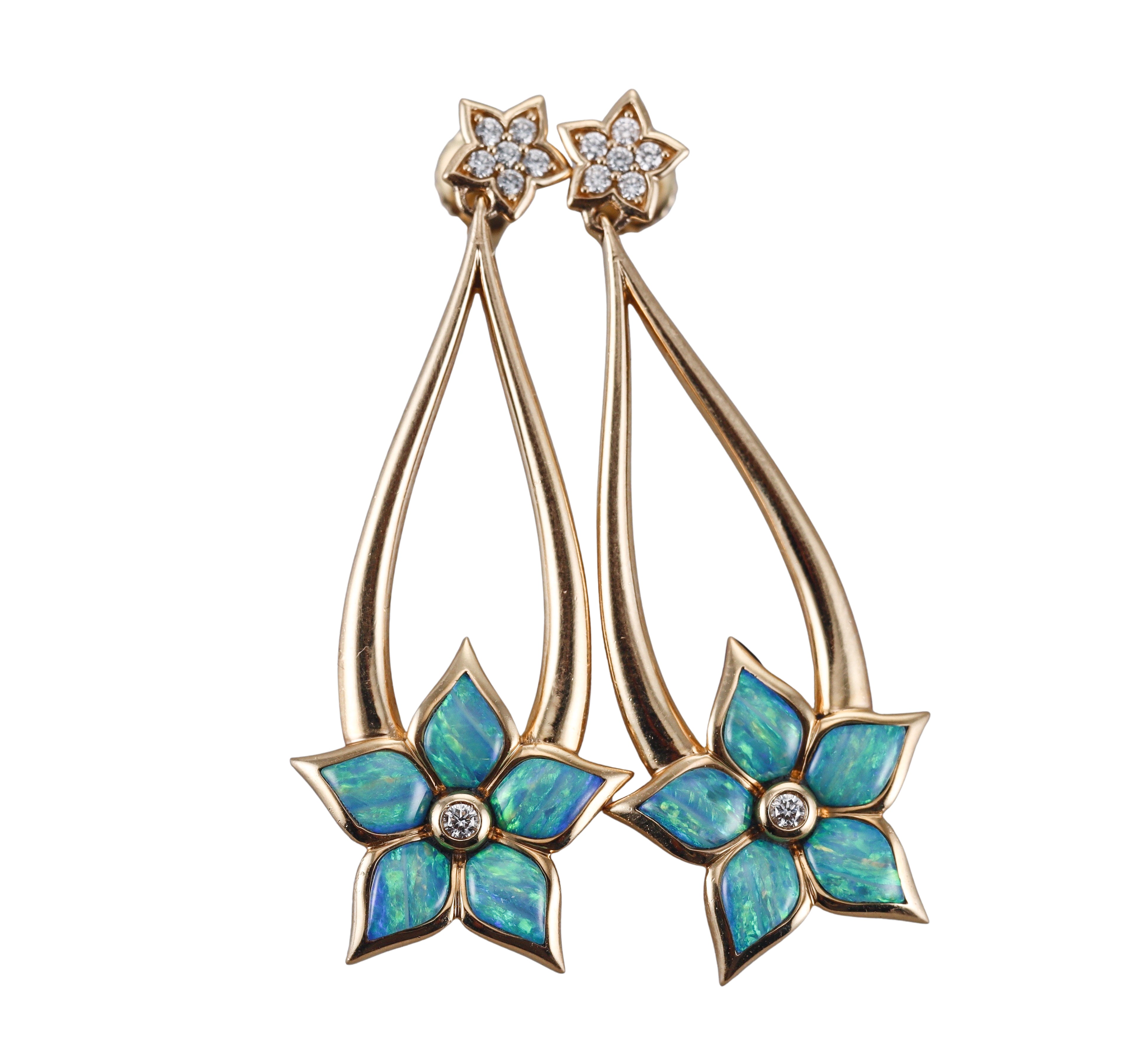 Kabana 14K Yellow Gold Opal Diamond Drop Flower Earrings