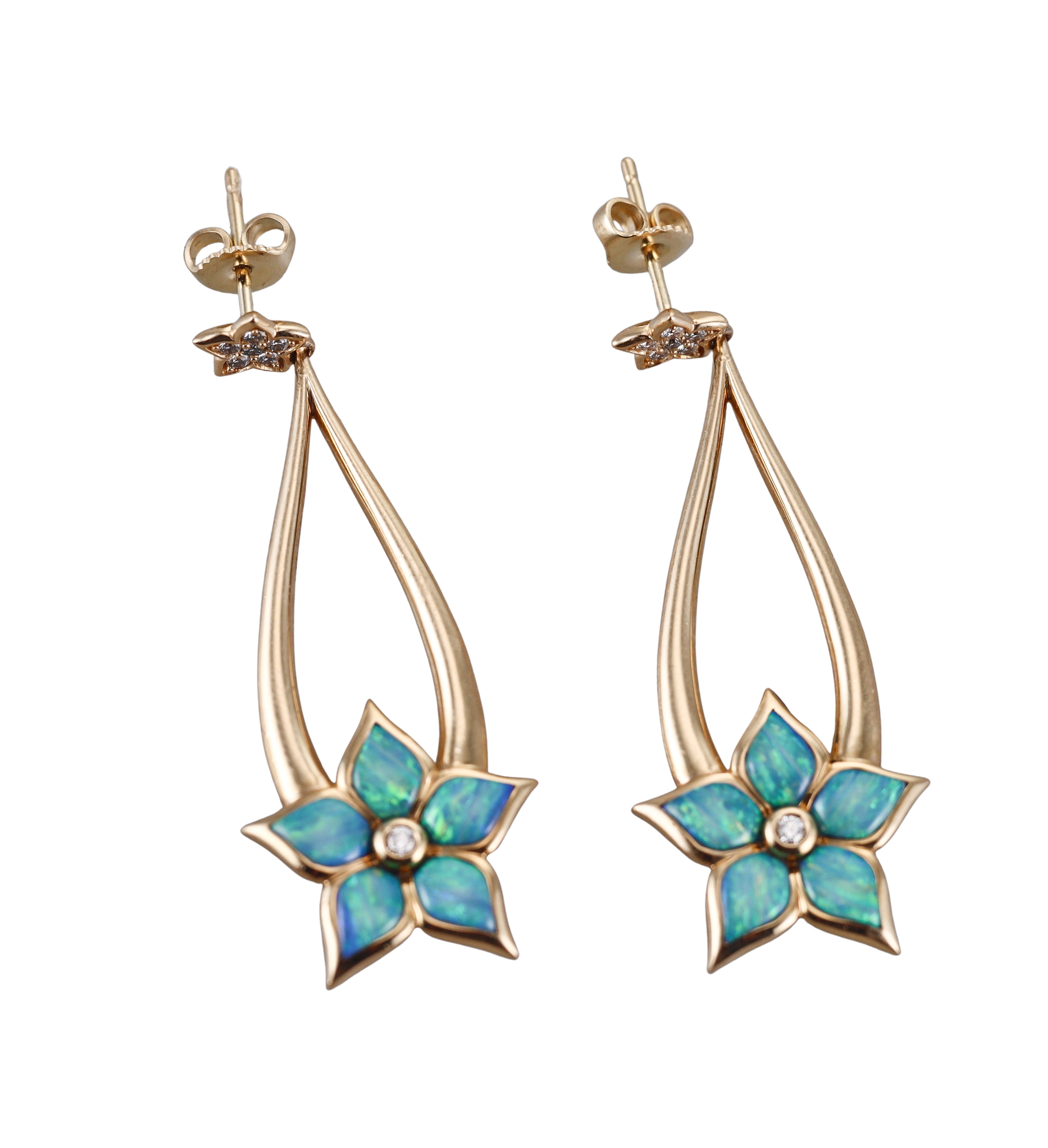 Kabana 14K Yellow Gold Opal Diamond Drop Flower Earrings