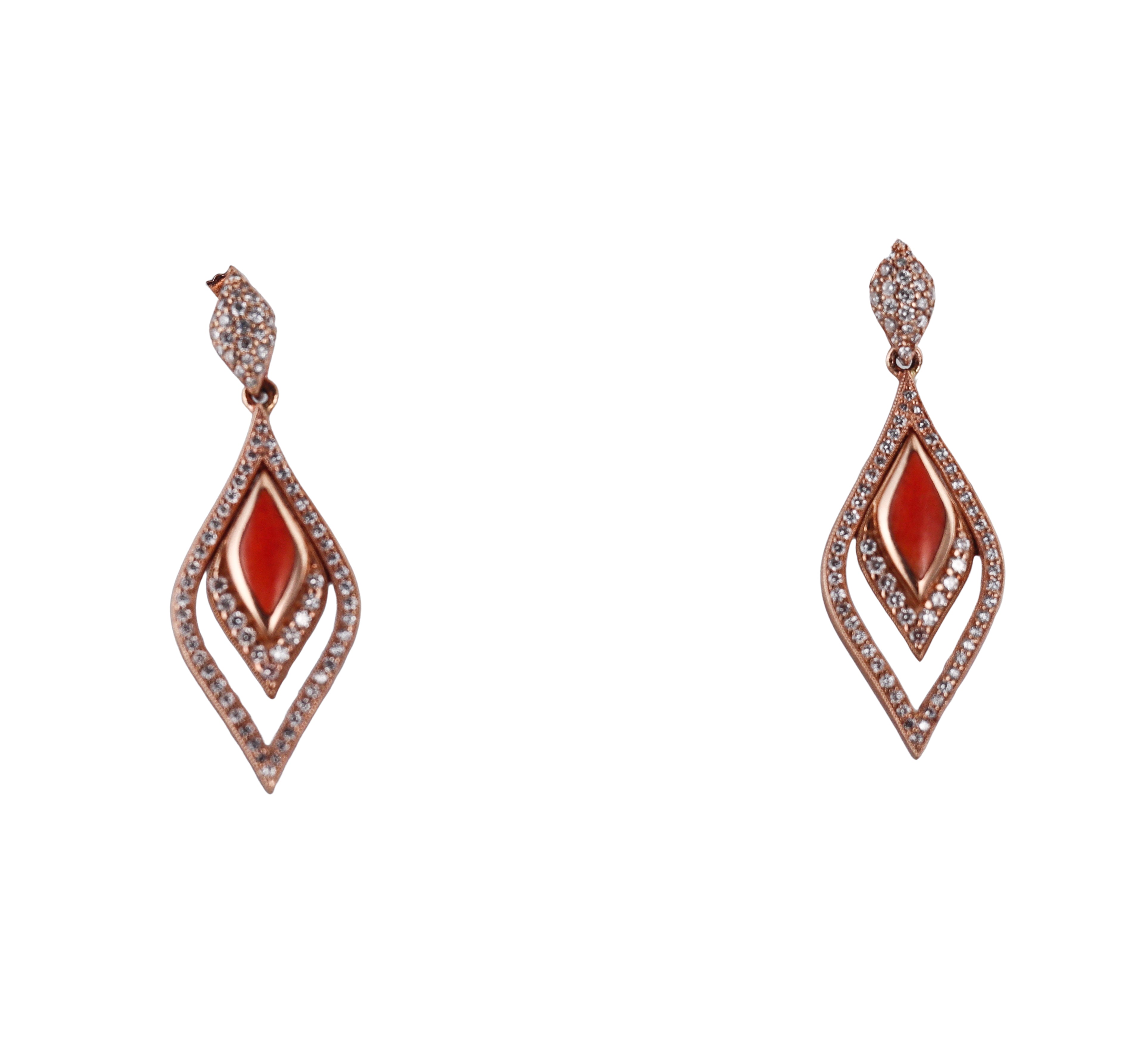 Kabana 14K Rose Gold Red Spiny Oyster Diamond Drop Earrings