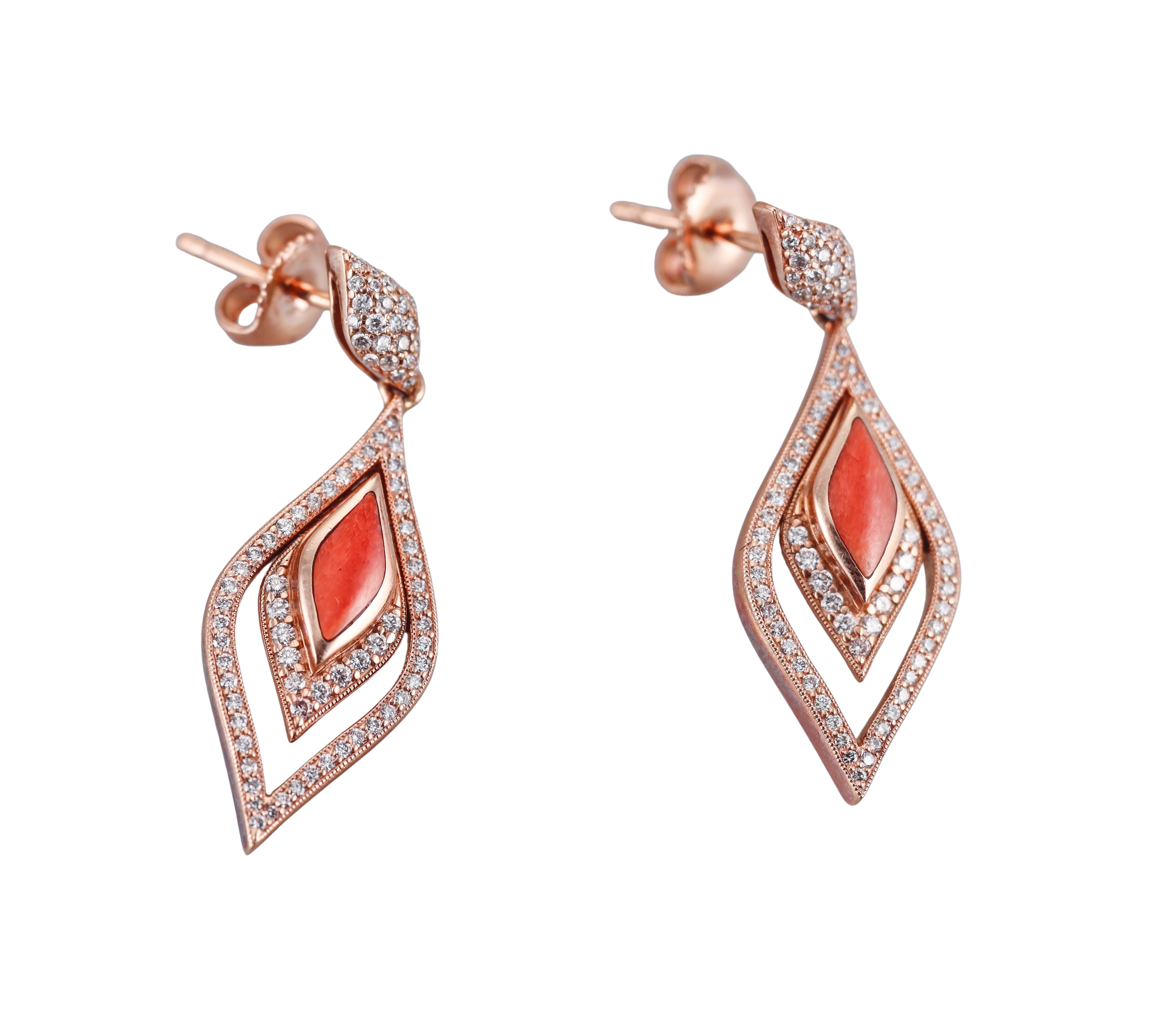 Kabana 14K Rose Gold Red Spiny Oyster Diamond Drop Earrings