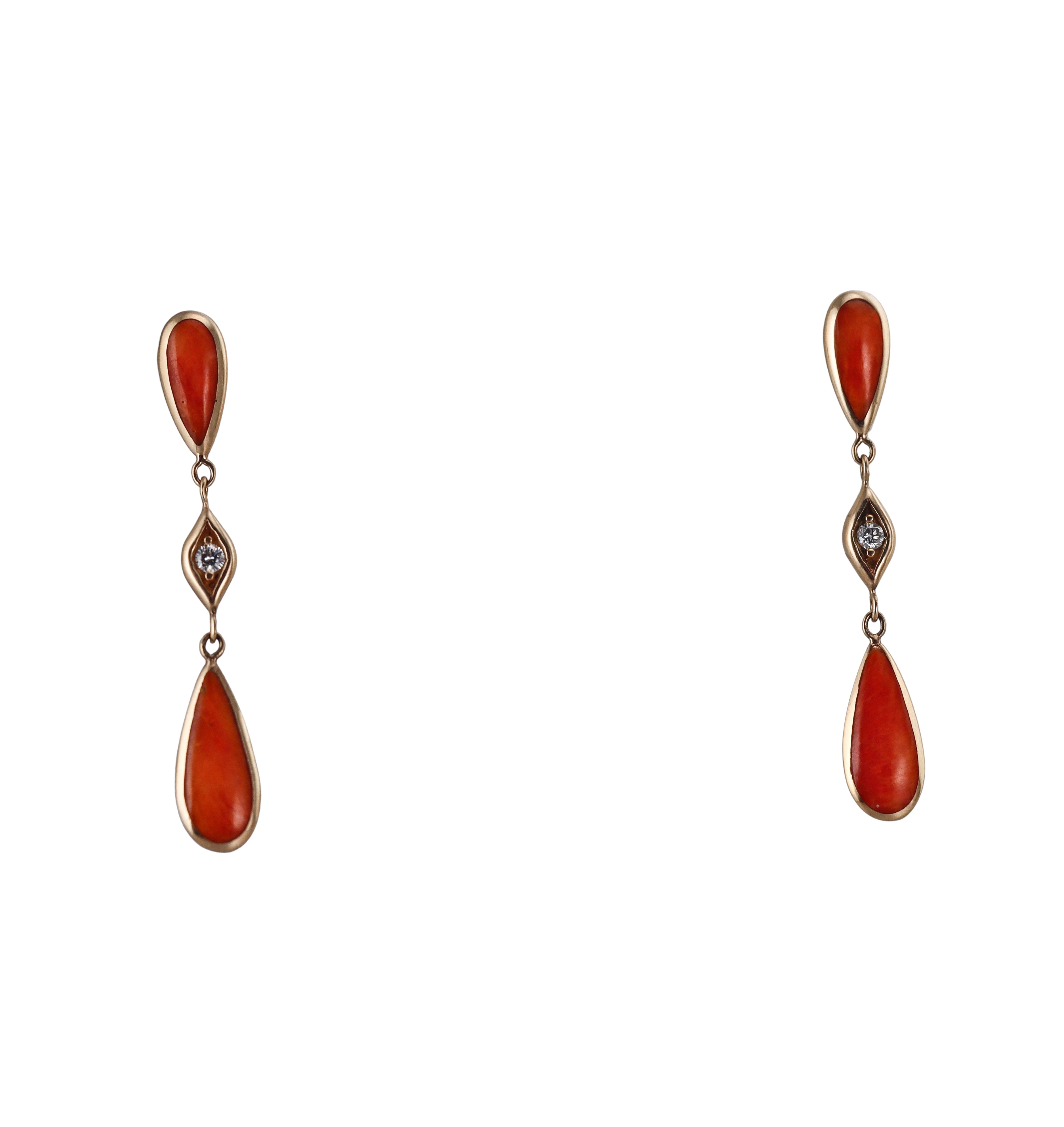 Kabana 14K Yellow Gold Red Spiny Oyster Diamond Drop Earrings