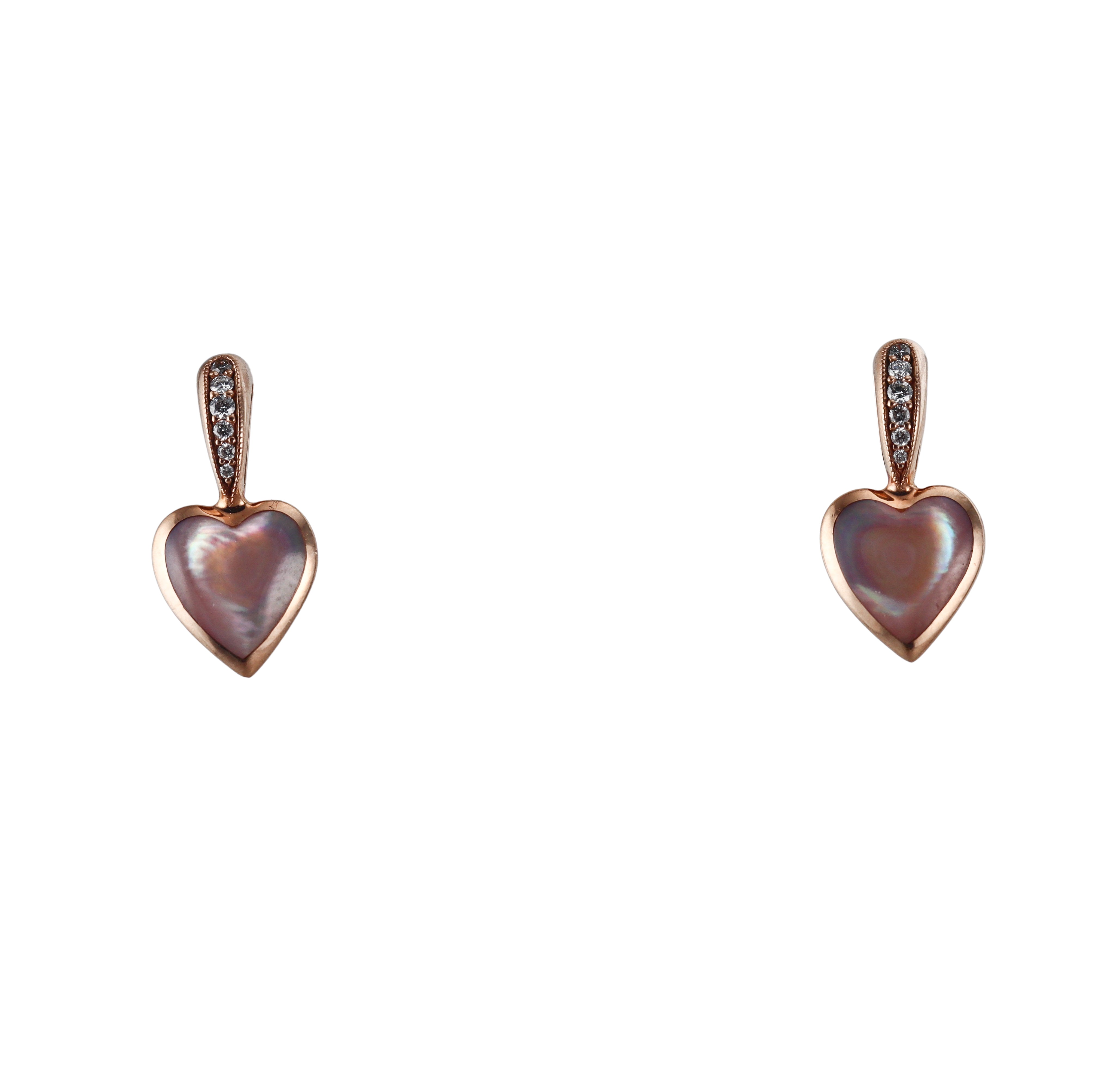 Kabana 14K Rose Gold Pink Mother of Pearl Diamond Heart Earrings