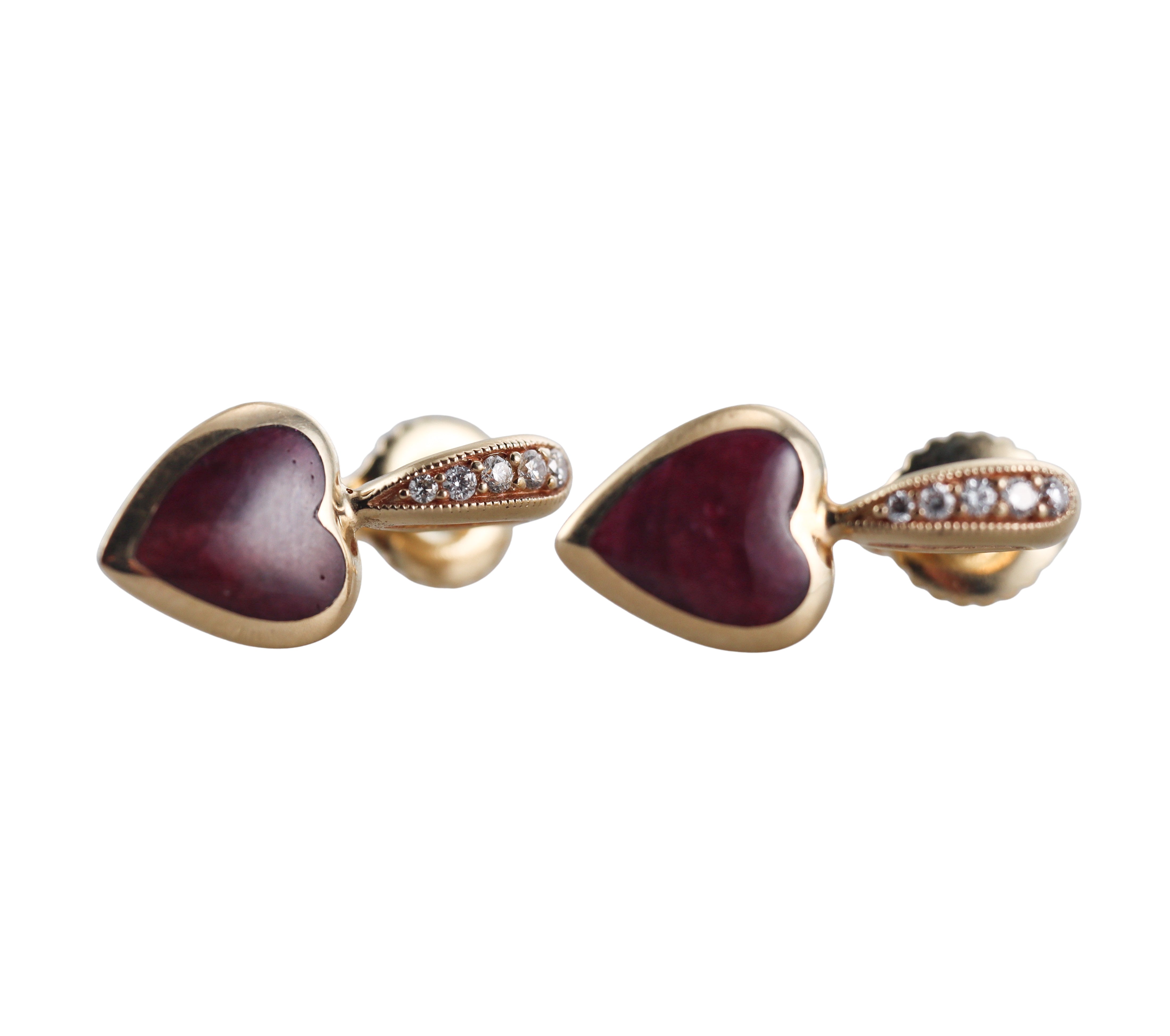 Kabana 14K Yellow Gold Purple Spiny Oyster Diamond Heart Earrings
