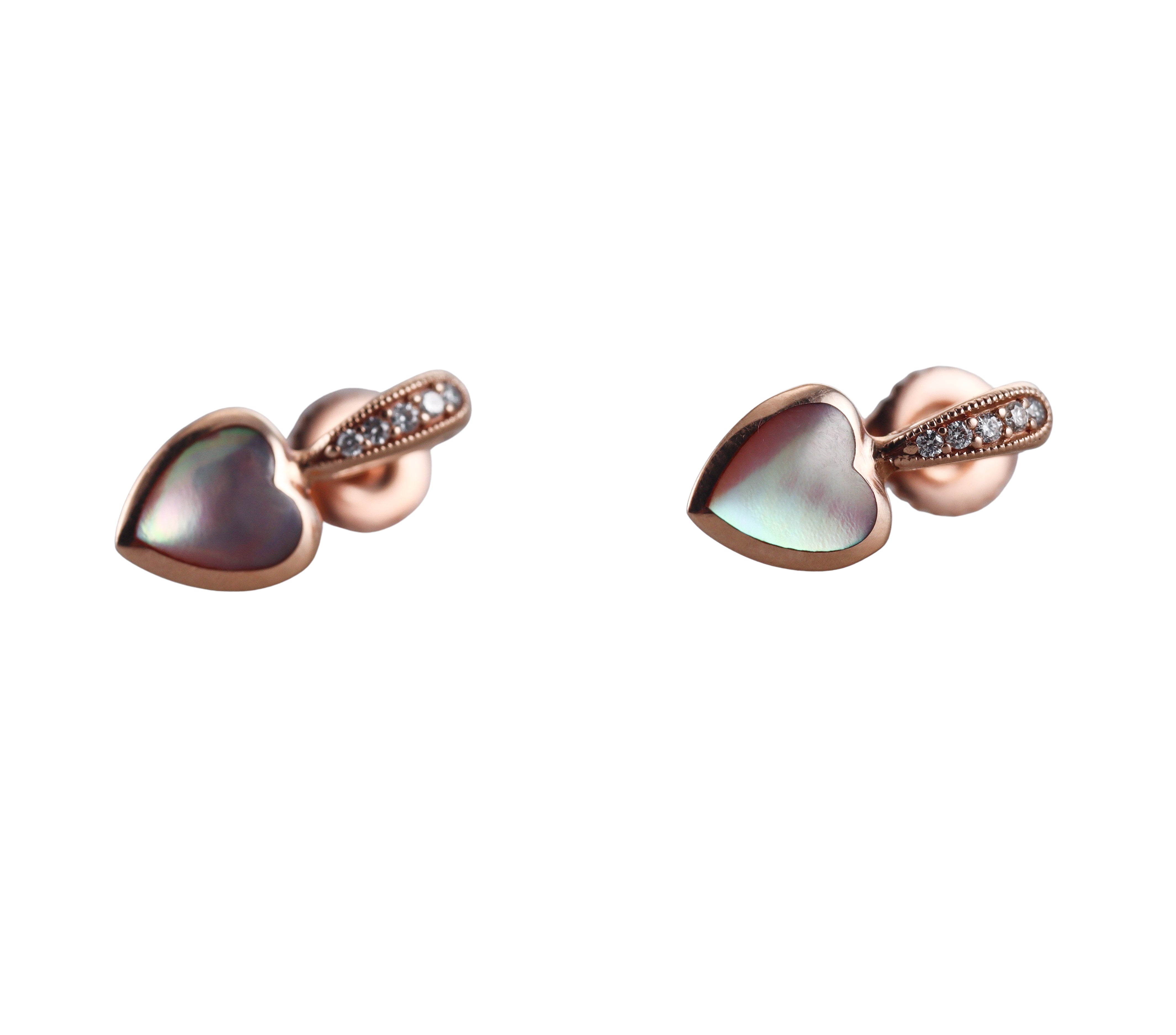 Kabana 14K Rose Gold Mother of Pearl Diamond Heart Earrings