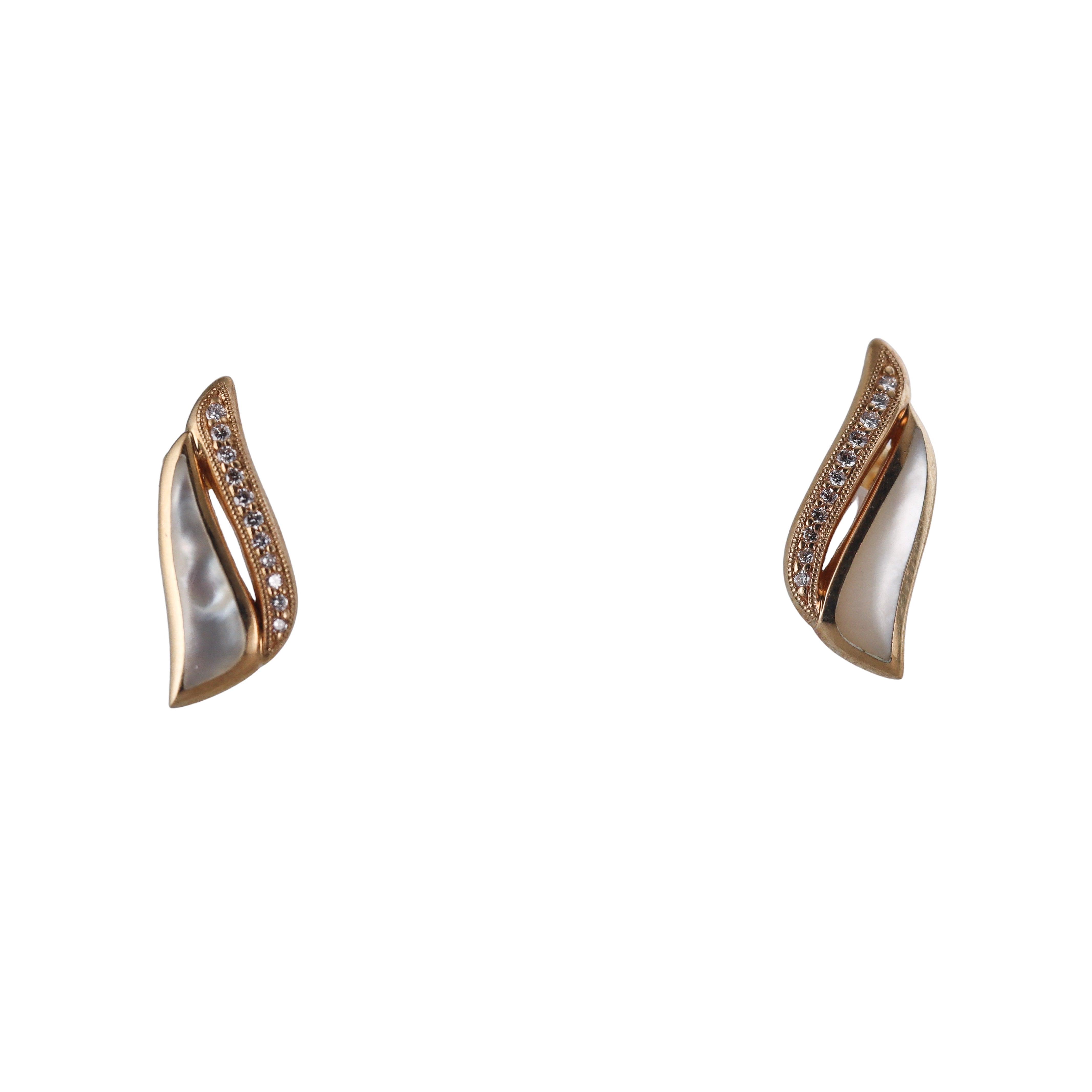 Kabana 14K Yellow Gold White Mother of Pearl Diamond Earrings
