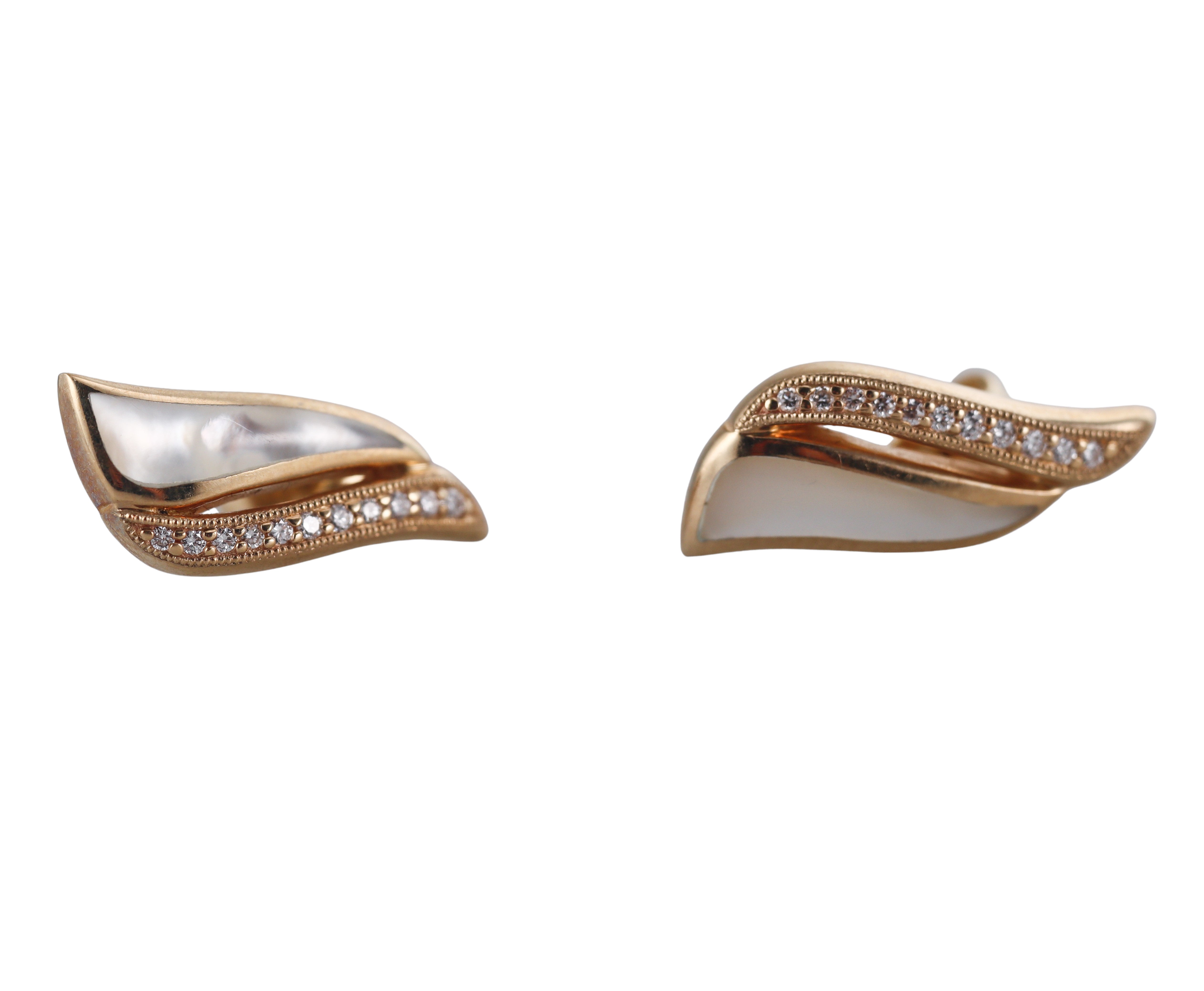 Kabana 14K Yellow Gold White Mother of Pearl Diamond Earrings