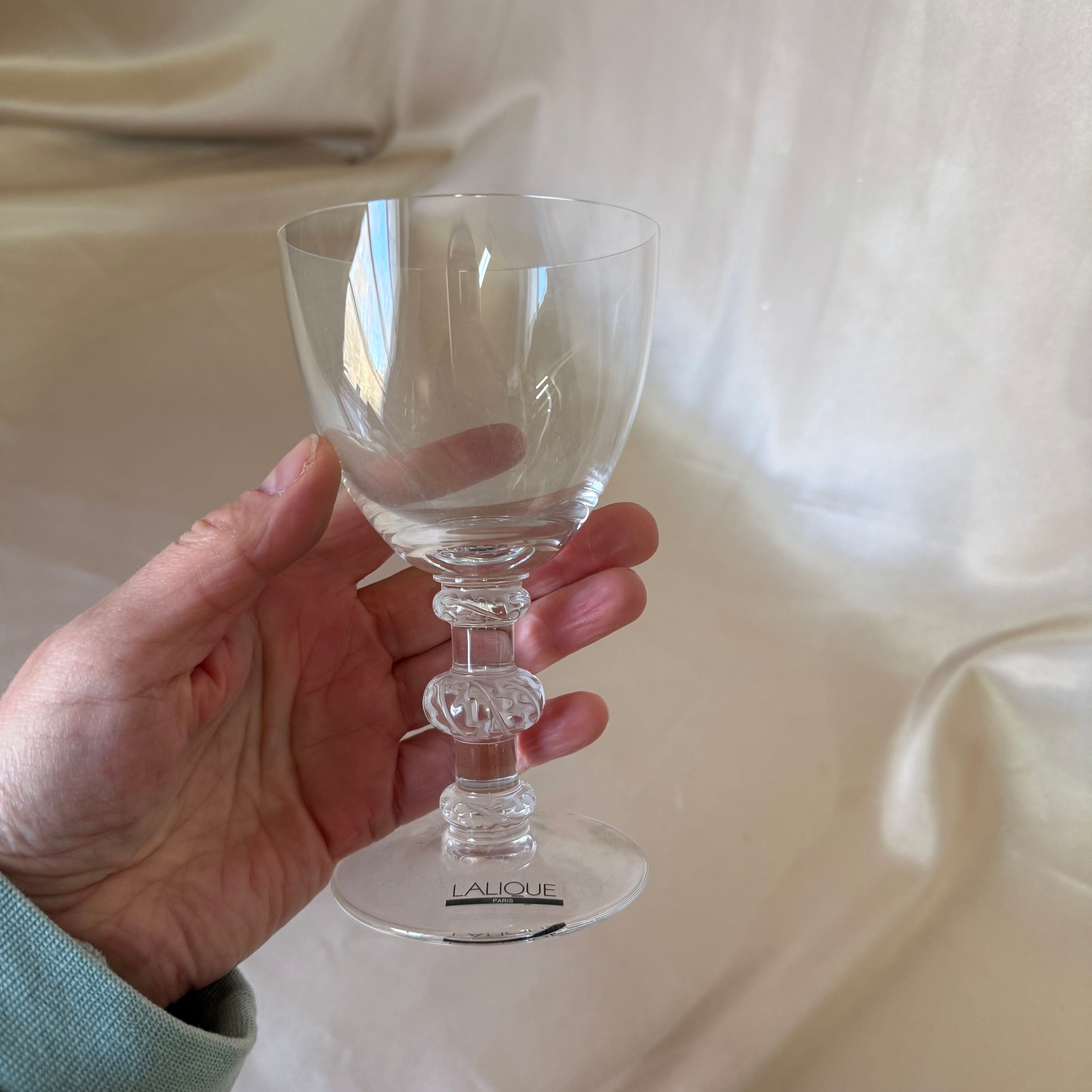 NOS Lalique Saint Hubert Burgundy Wine Glass Set of 6