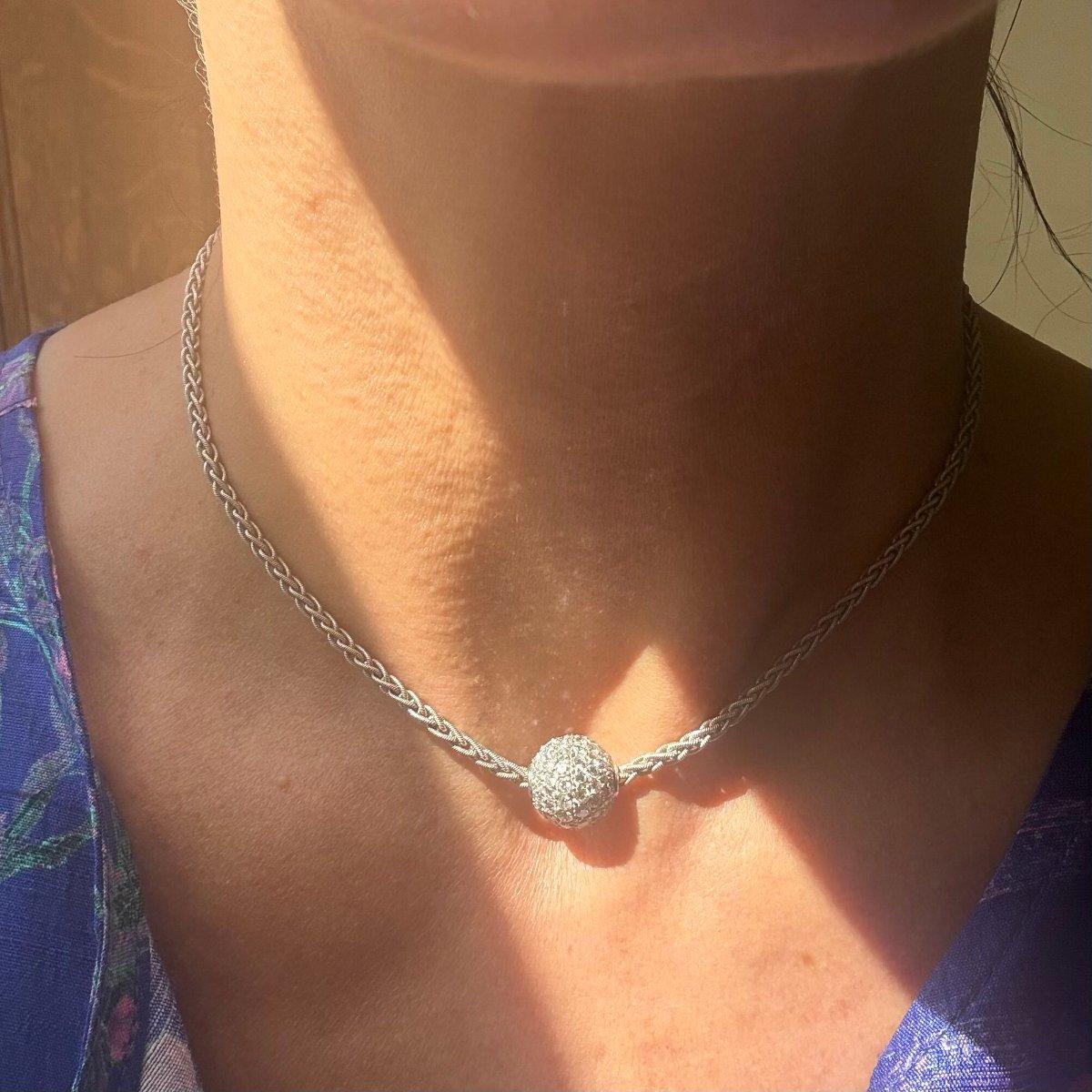 18k Gold Diamond Ball Necklace