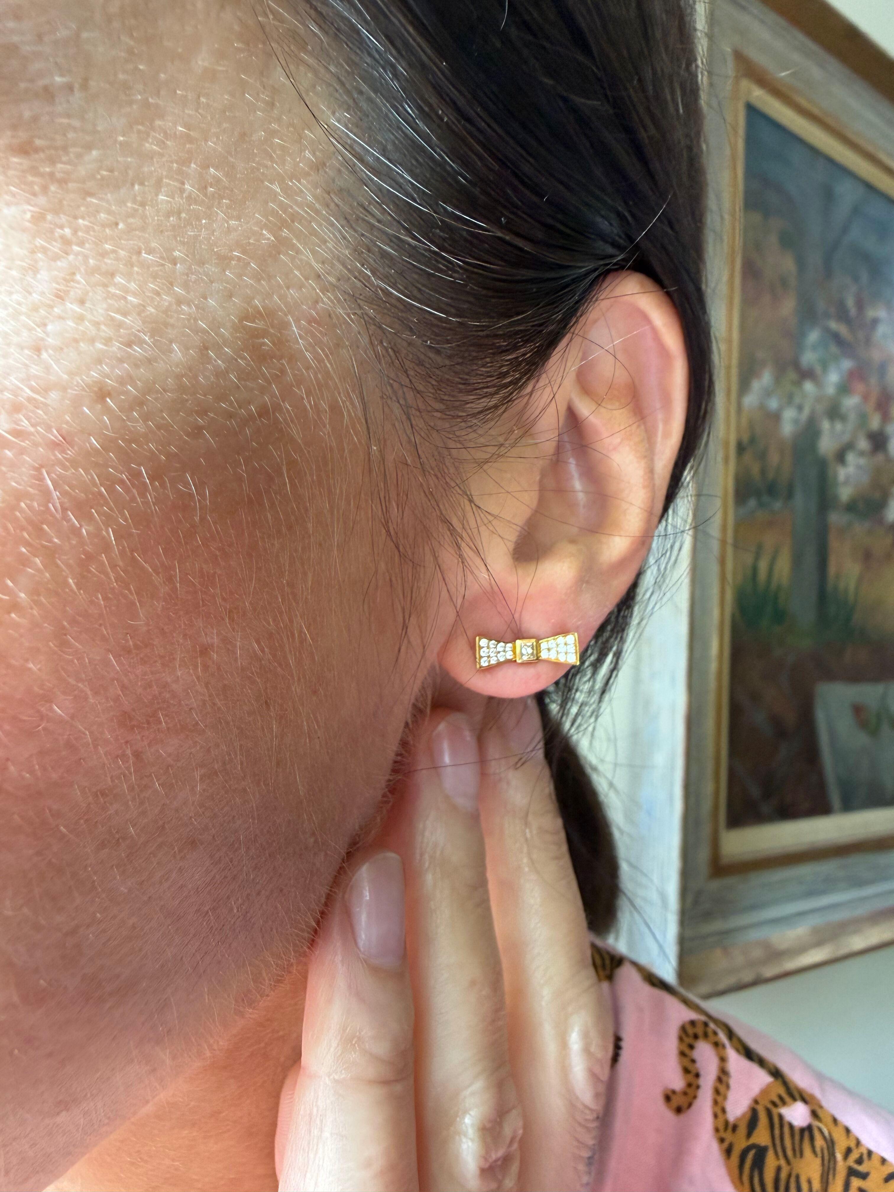 Marli 18k Gold Diamond Bow Stud Earrings