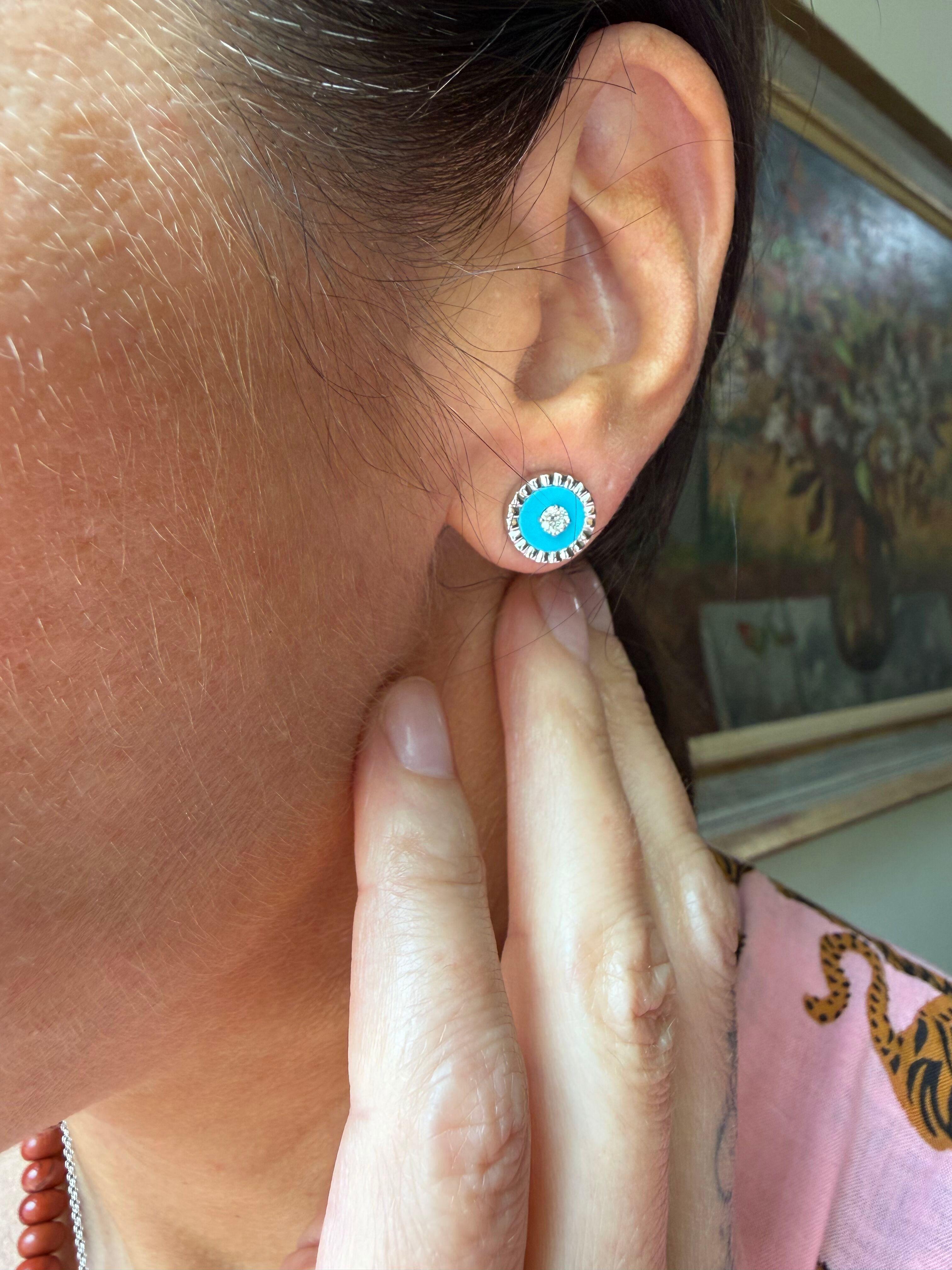 Marli 18k Gold Diamond Turquoise Stud Earrings