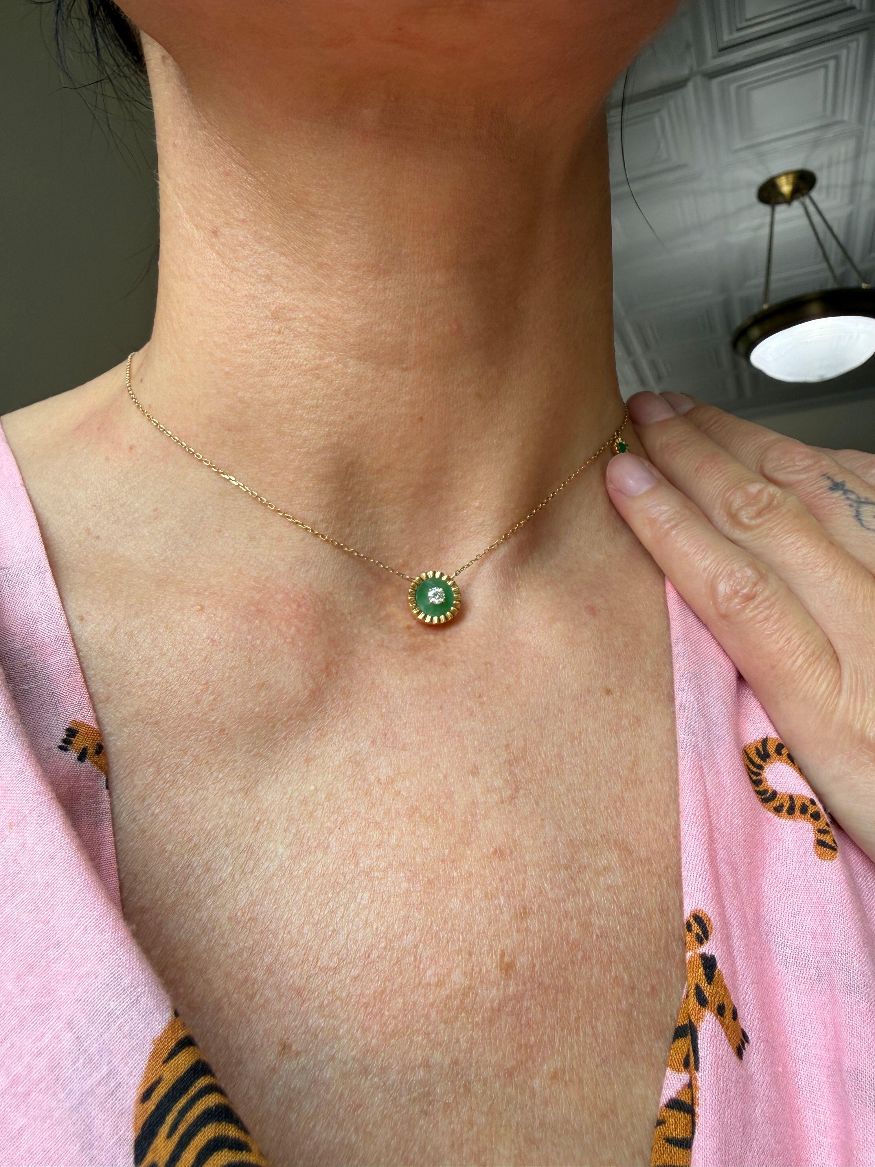 Marli 18k Yellow Gold Diamond Aventurine Pendant Necklace