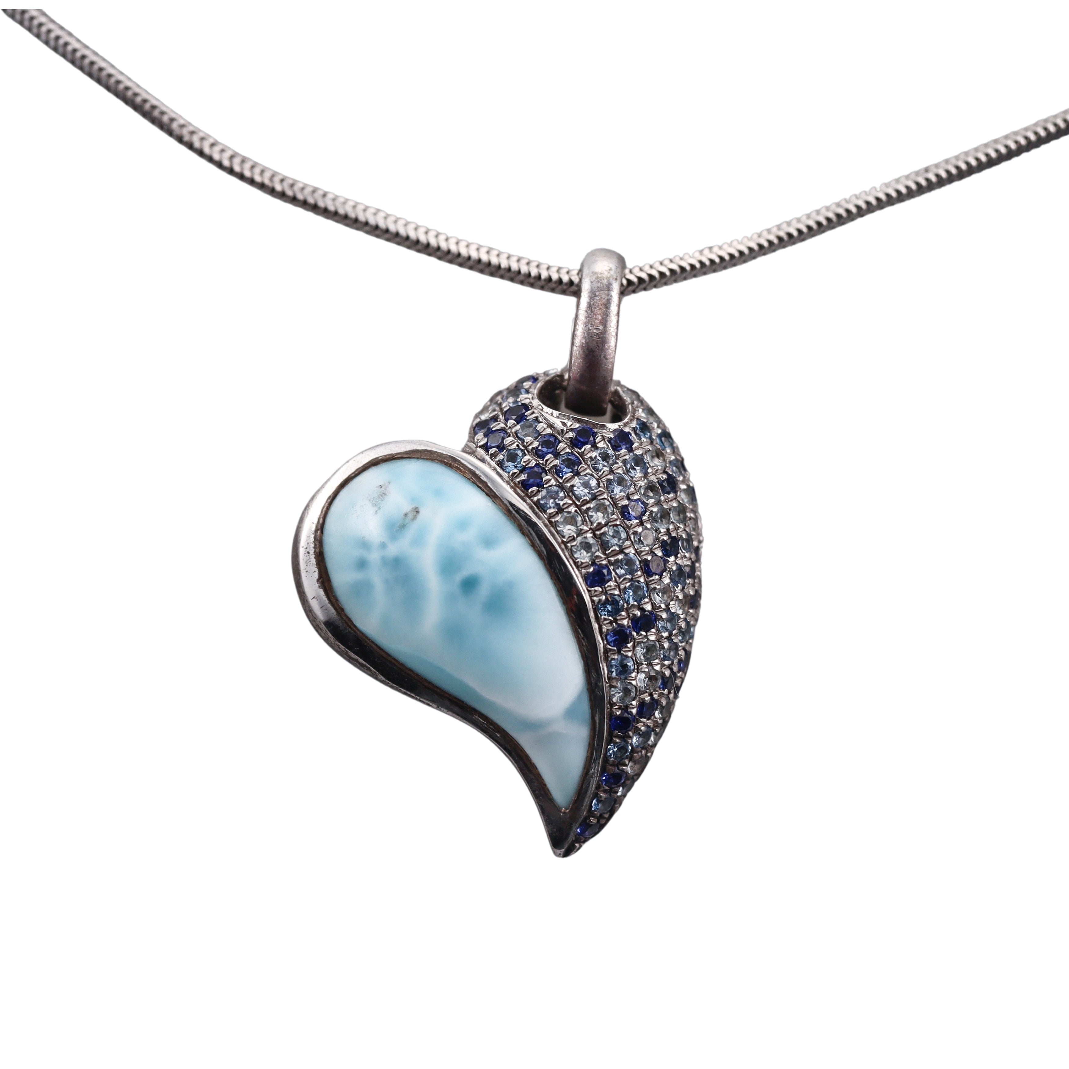 MarahLago Sterling Silver Larimar Heart Pendant Necklace Retail $500