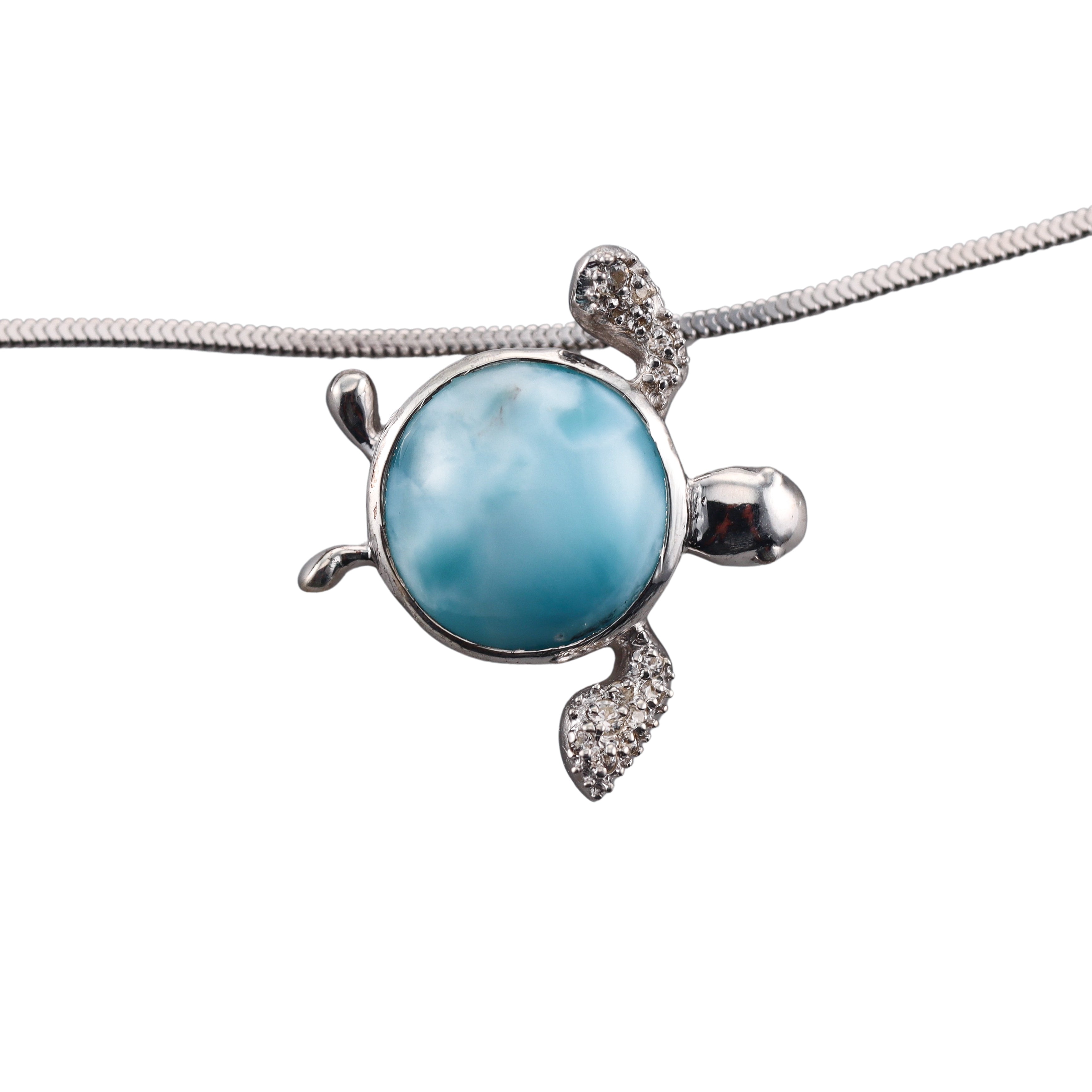 MarahLago Sterling Silver Larimar Turtle Pendant Necklace Retail $280