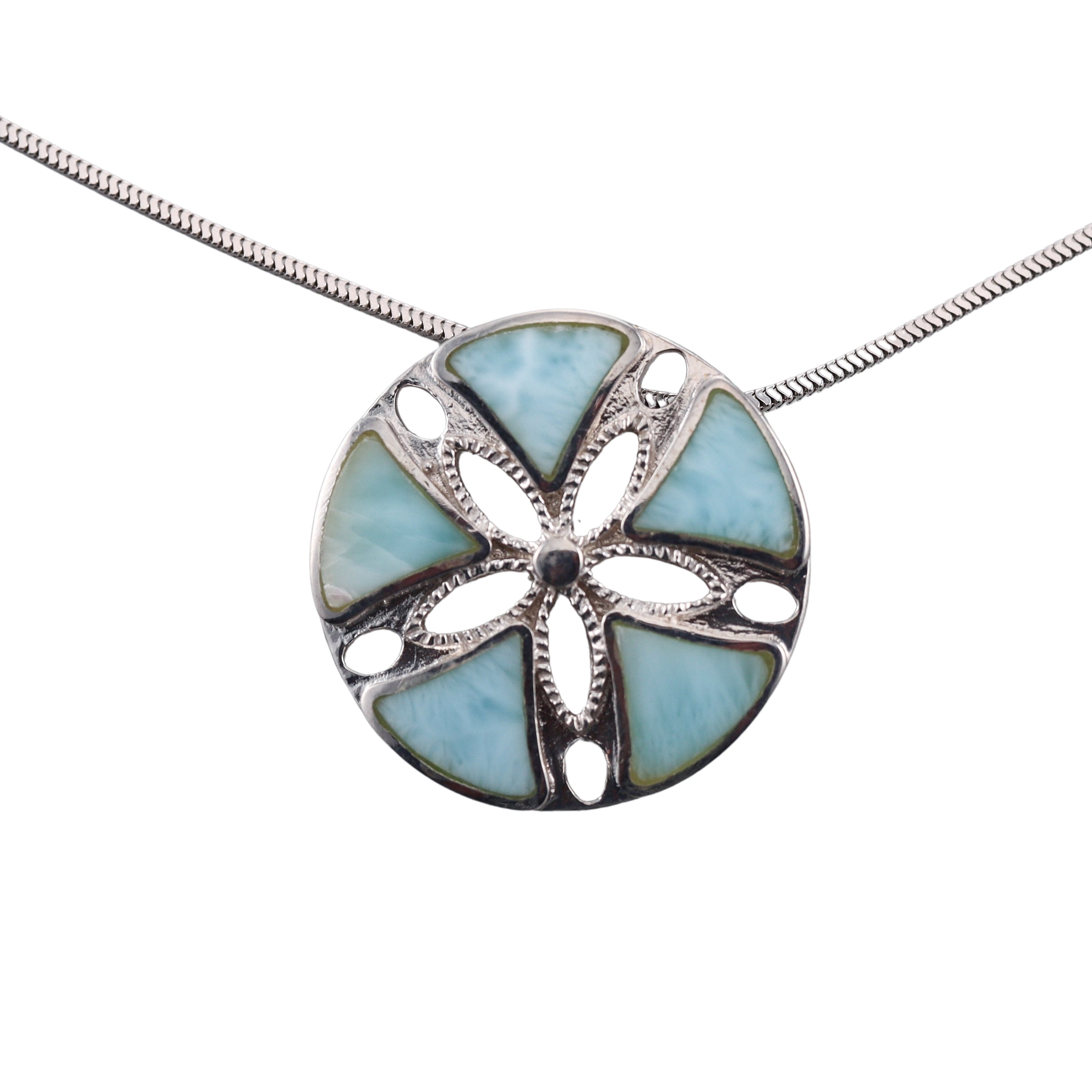 MarahLago Sterling Silver Larimar Snowflake Pendant Necklace Retail $321