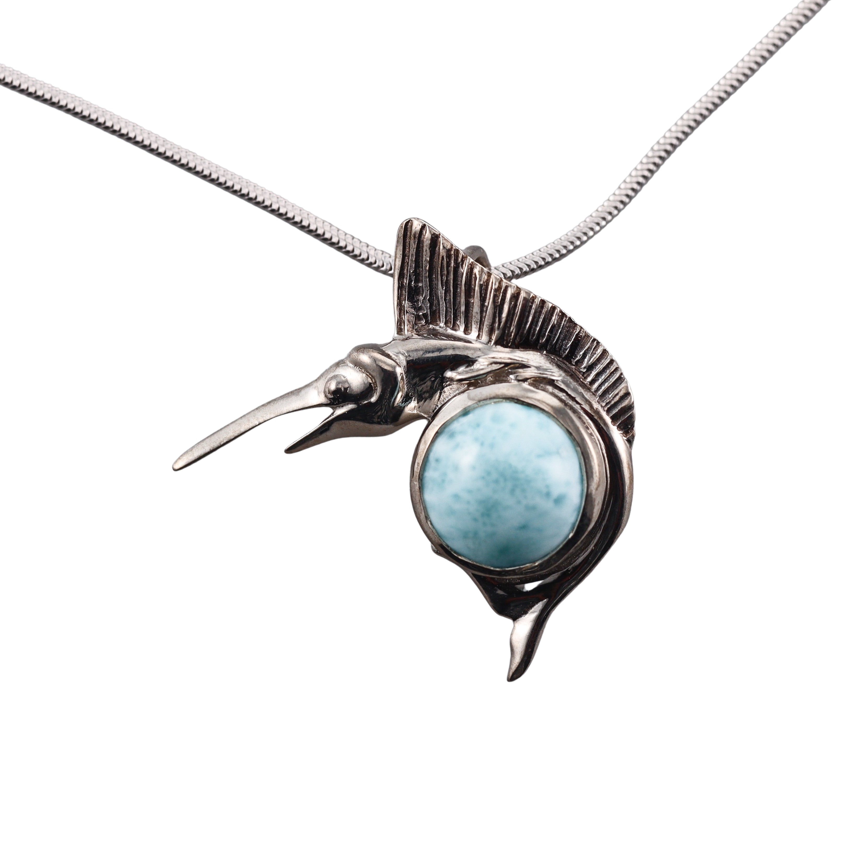 MarahLago Sterling Silver Larimar Marlin Fish Pendant Necklace Retail $258