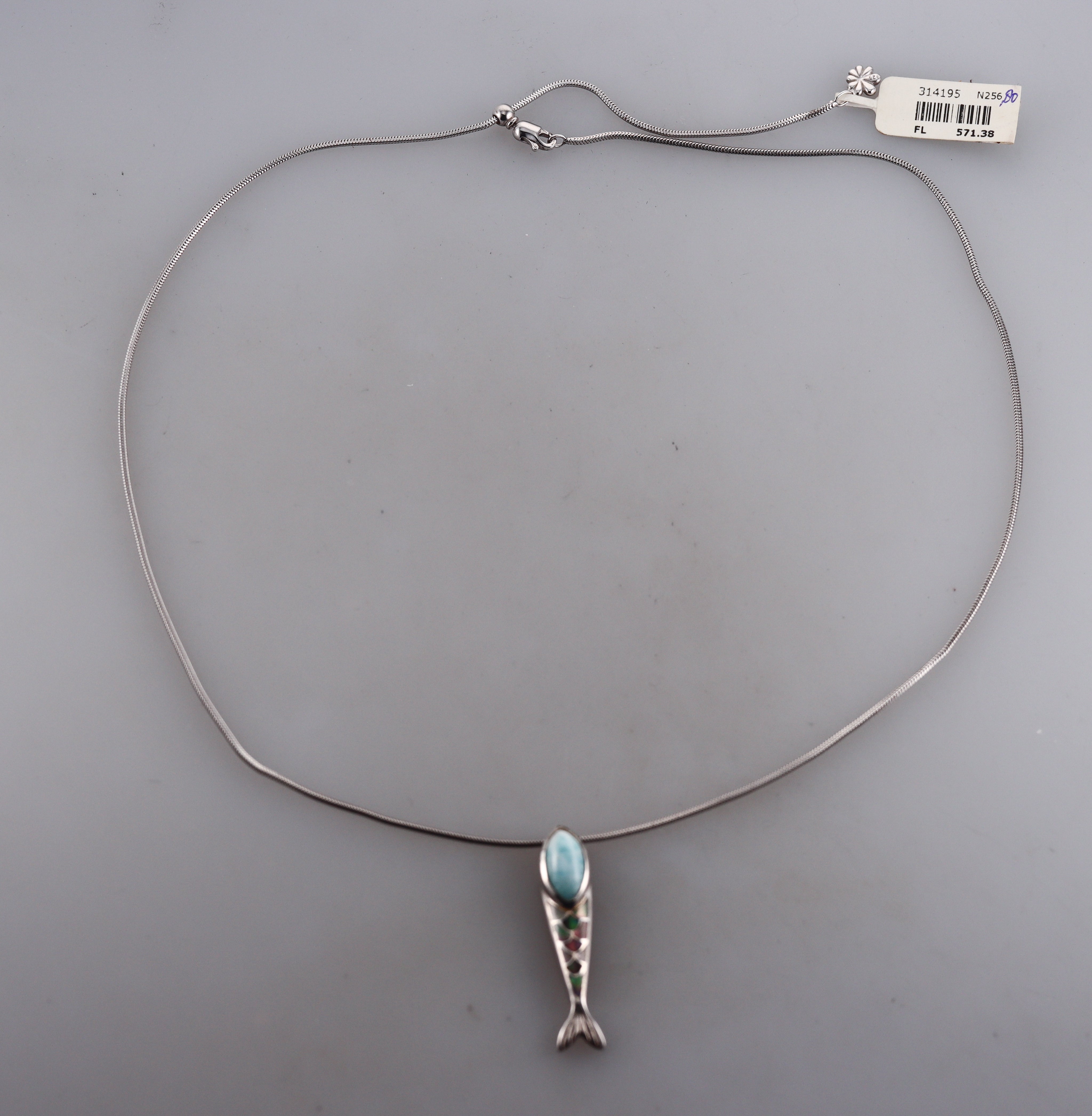 MarahLago Sterling Silver Larimar Abalone Fish Pendant Necklace Retail $321